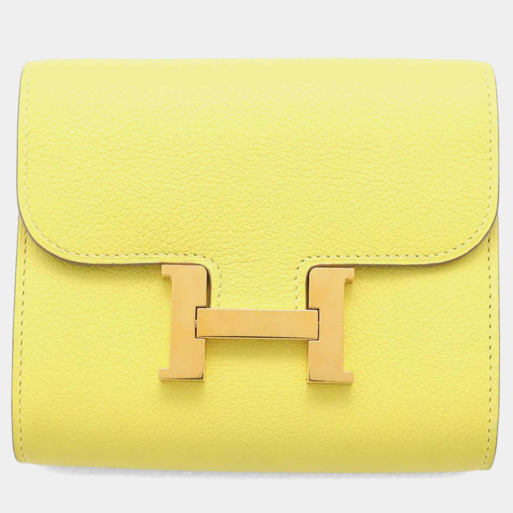 Pre Owned Hermes Constance Slim Lime Evercolor Wallet