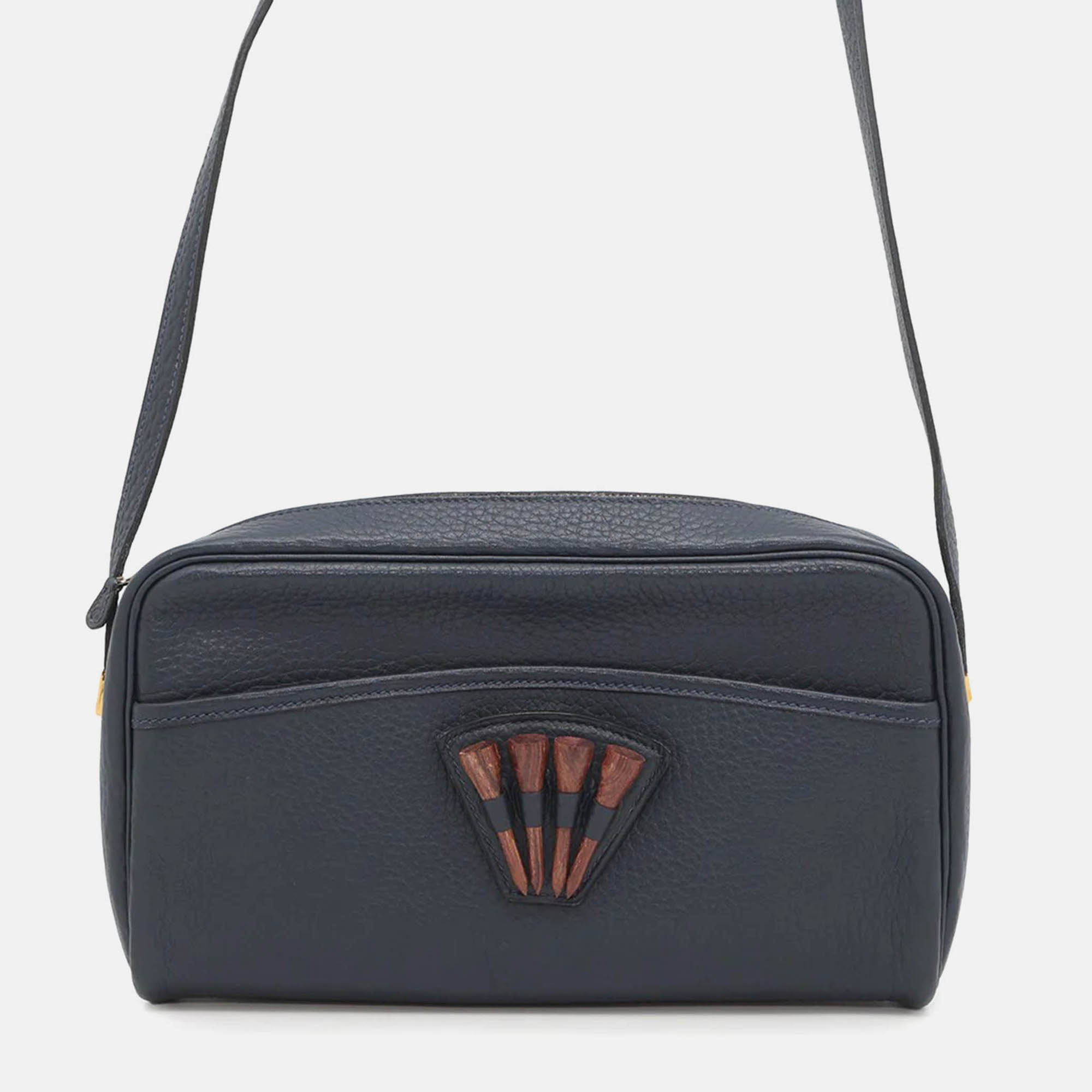 Pre Owned Hermes Golf Tee Navy Fjord Leather Shoulder Bag