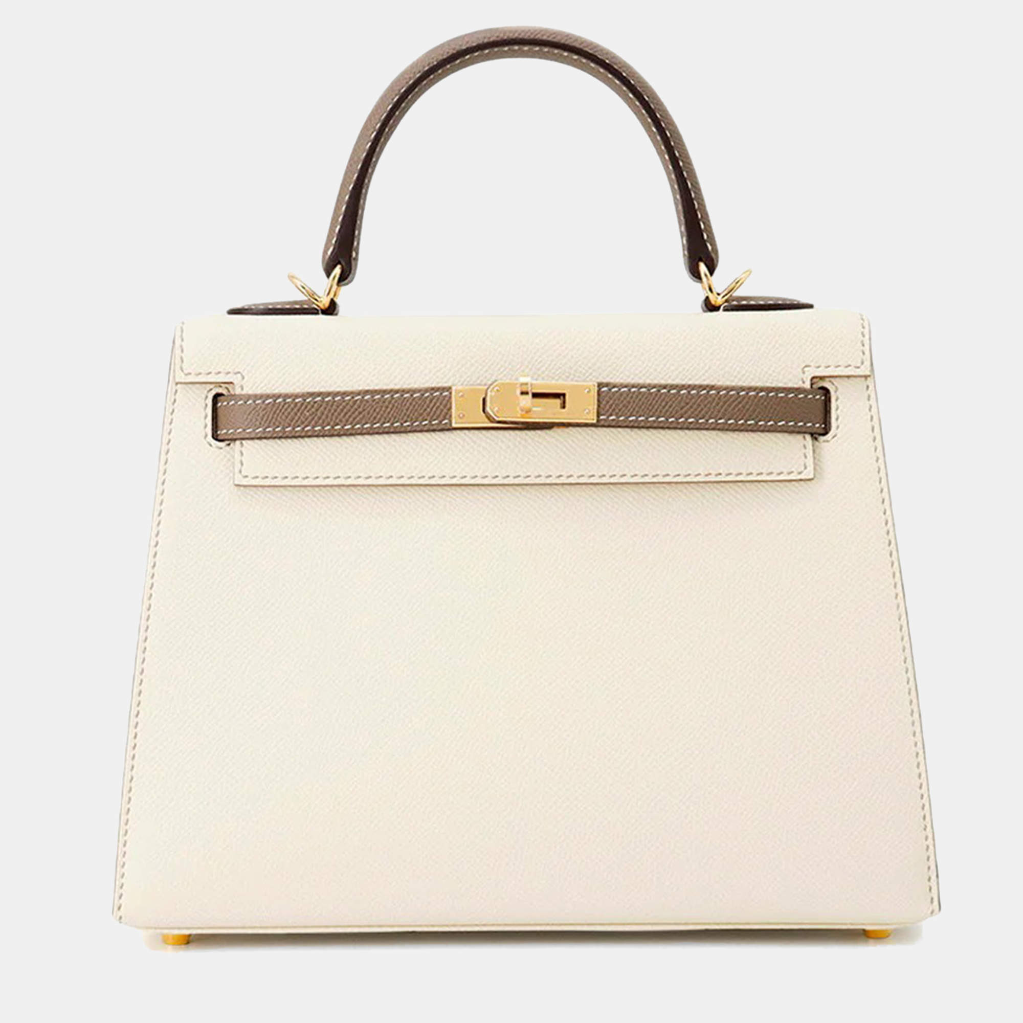Pre Owned Hermes Kelly Sellier Spo 25 Craie/Etoupe Epsom Handbag