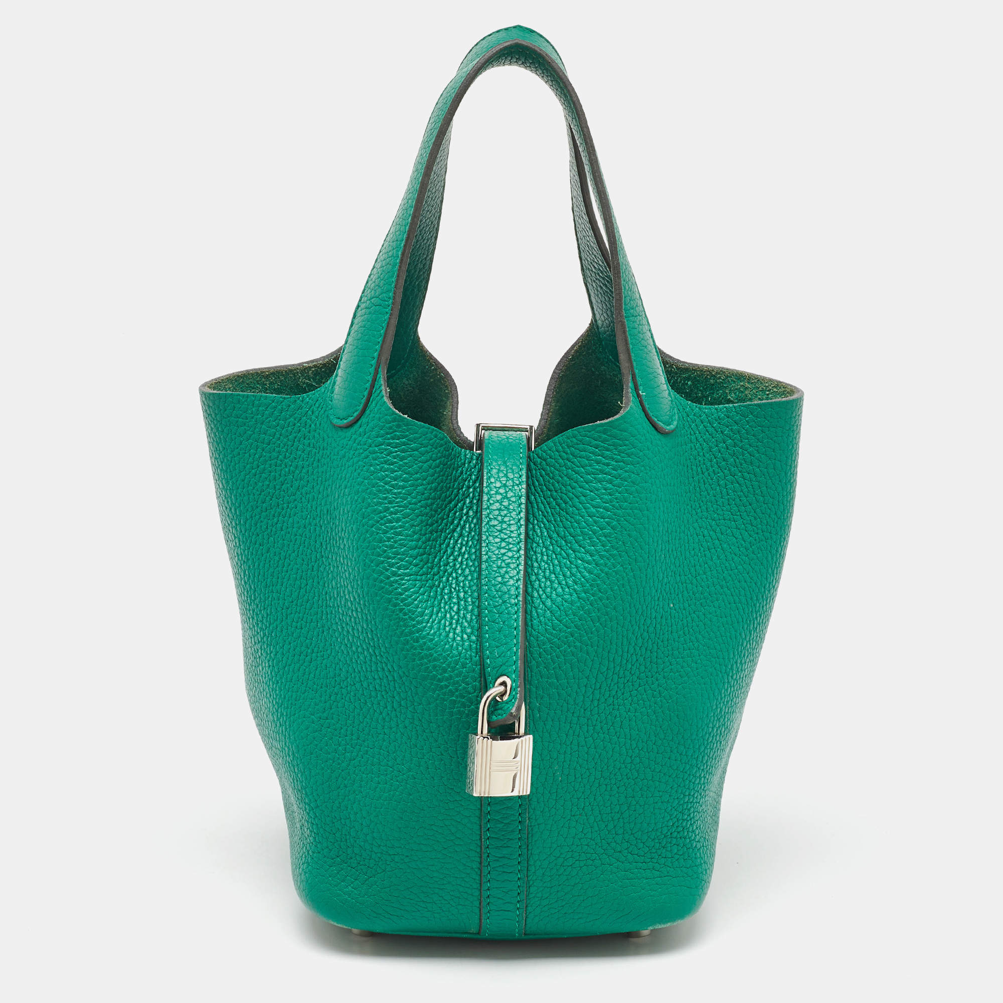 Pre Owned Hermes Menthe Clemence Leather Picotin Lock 18 Bag