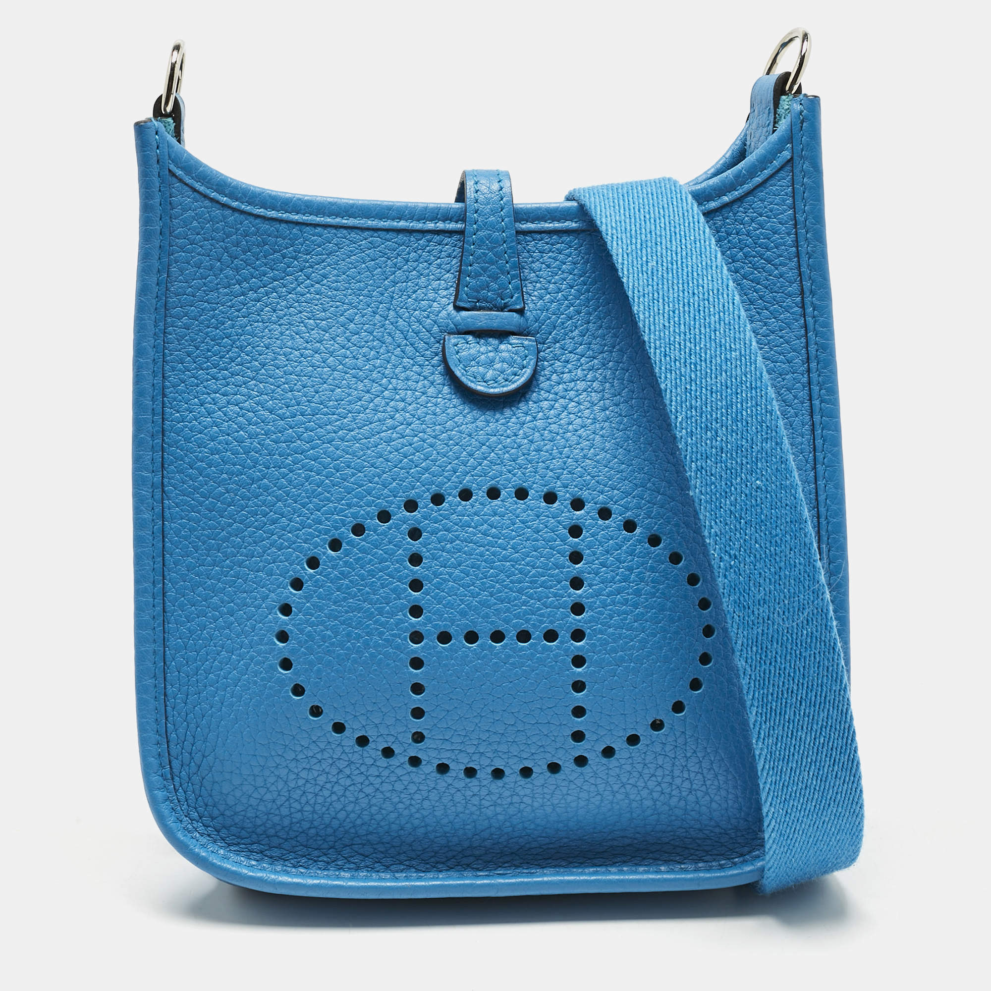 Pre Owned Hermes Bleu Frida Taurillon Clemence Leather Evelyne TPM Bag