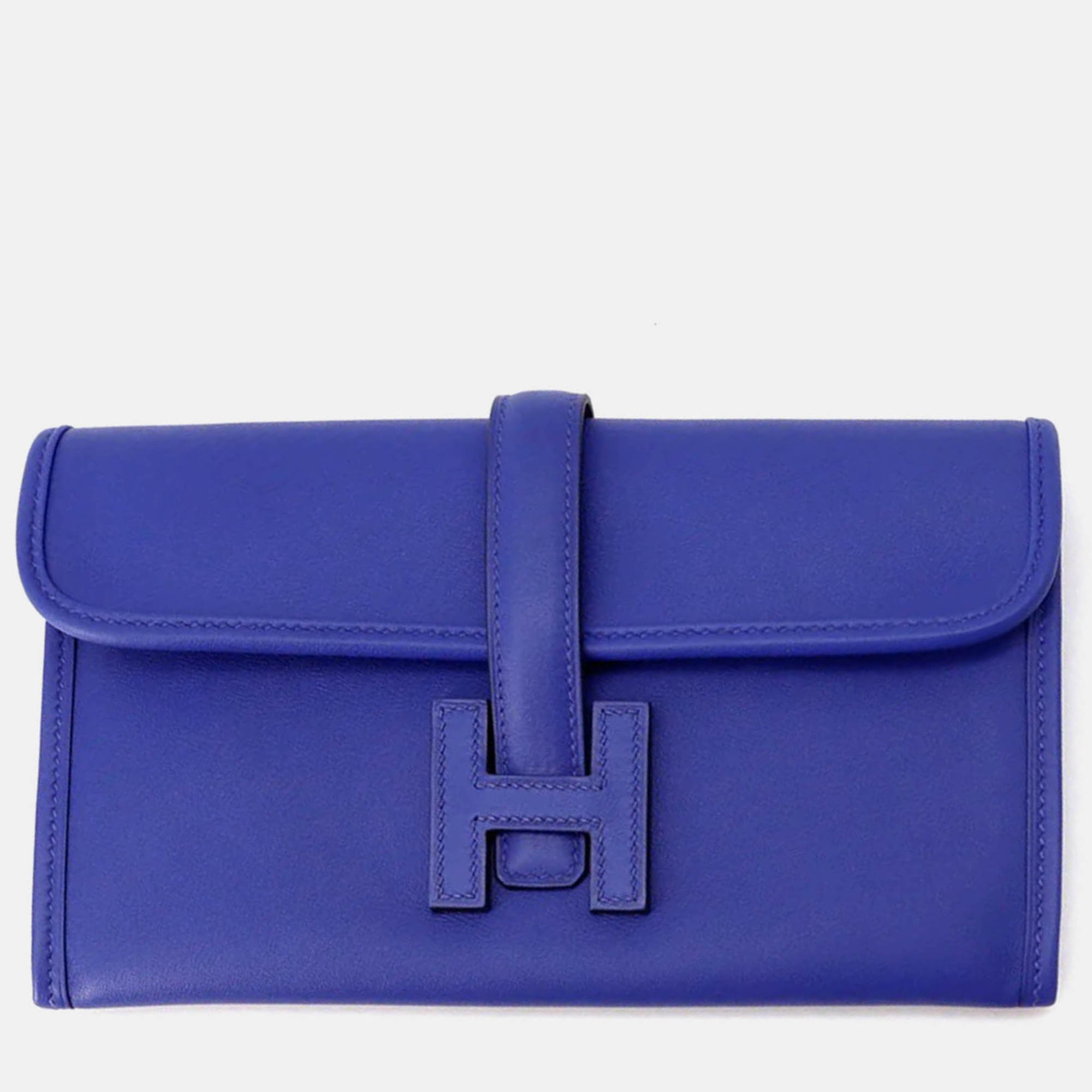 Pre Owned Hermes Jige Duo Blue Electric Swift Leather