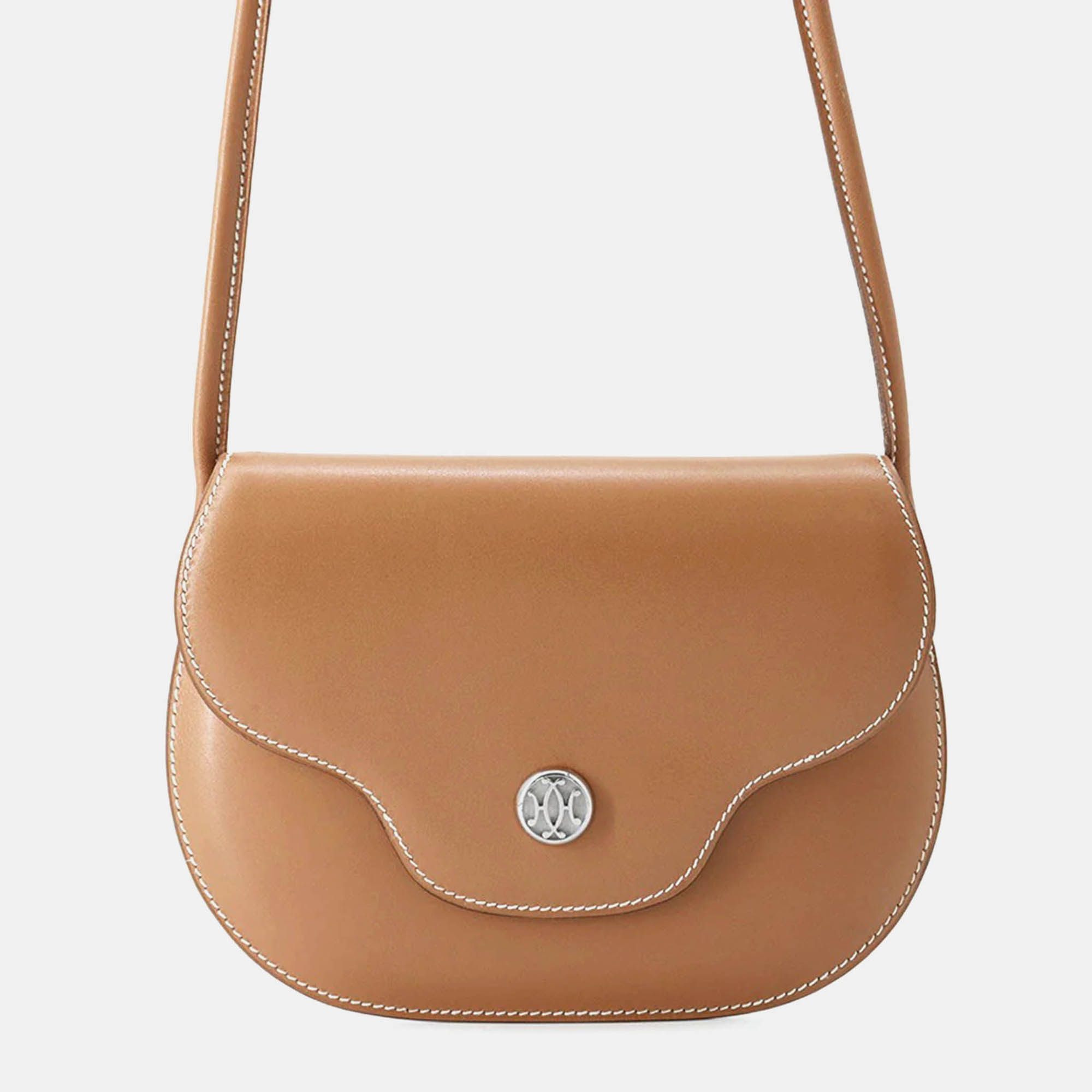 Pre Owned Hermes Shoulder Pouch Gold Box Calf Leather