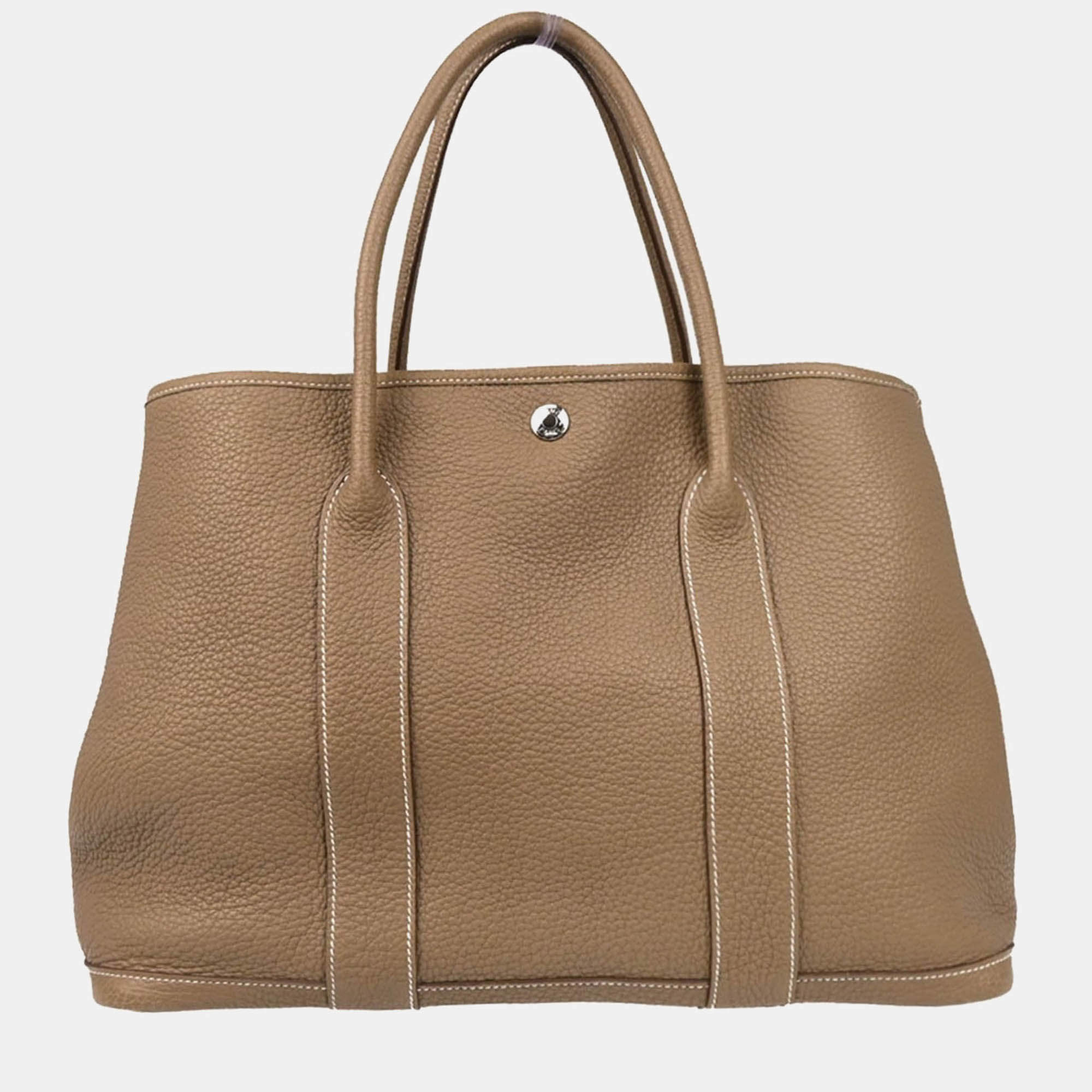 Pre Owned Hermes Garden Party 36 PM Etoupe Gray Negonda Tote Handbag