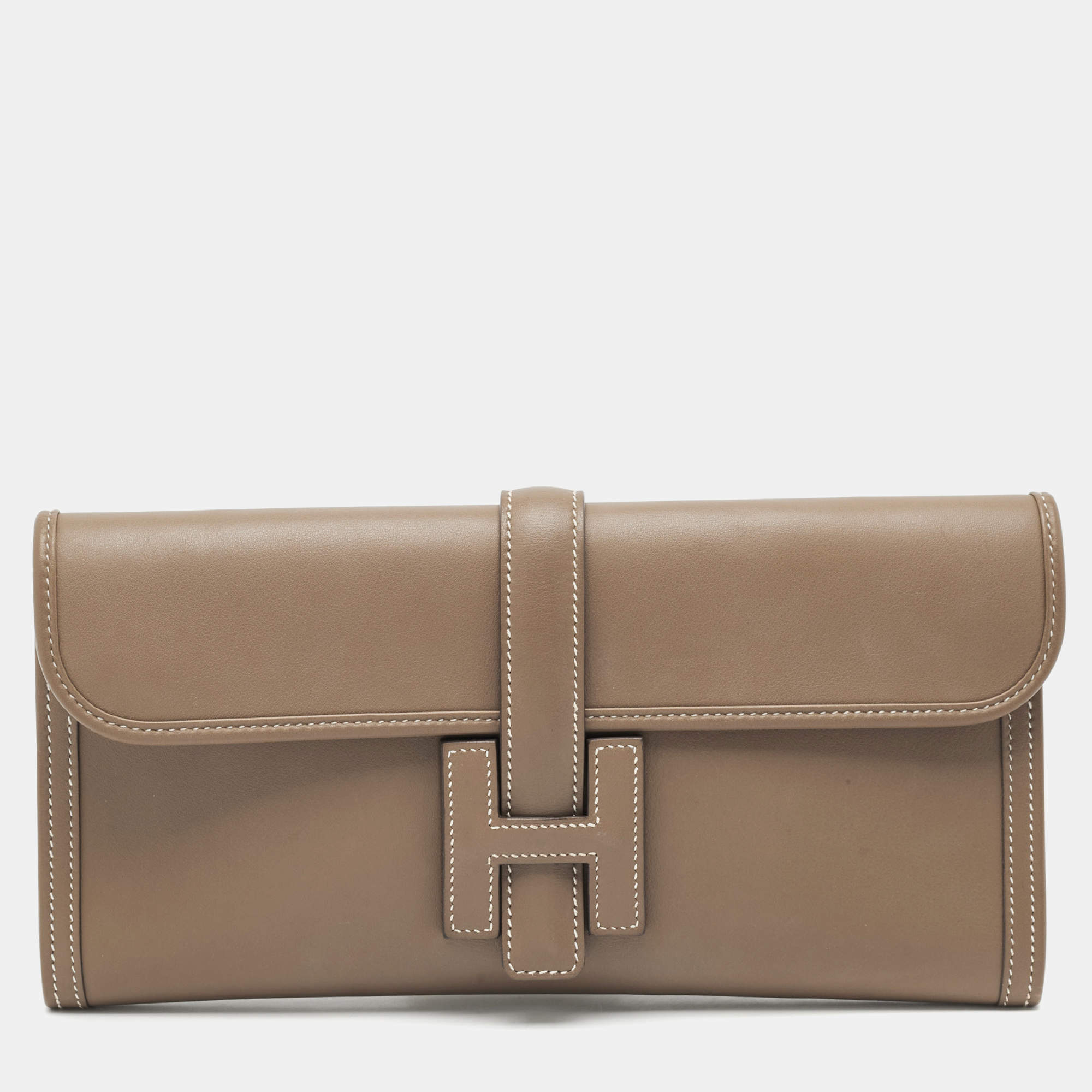 Pre Owned Hermès Etoupe Swift Leather Elan Jige 29 Clutch