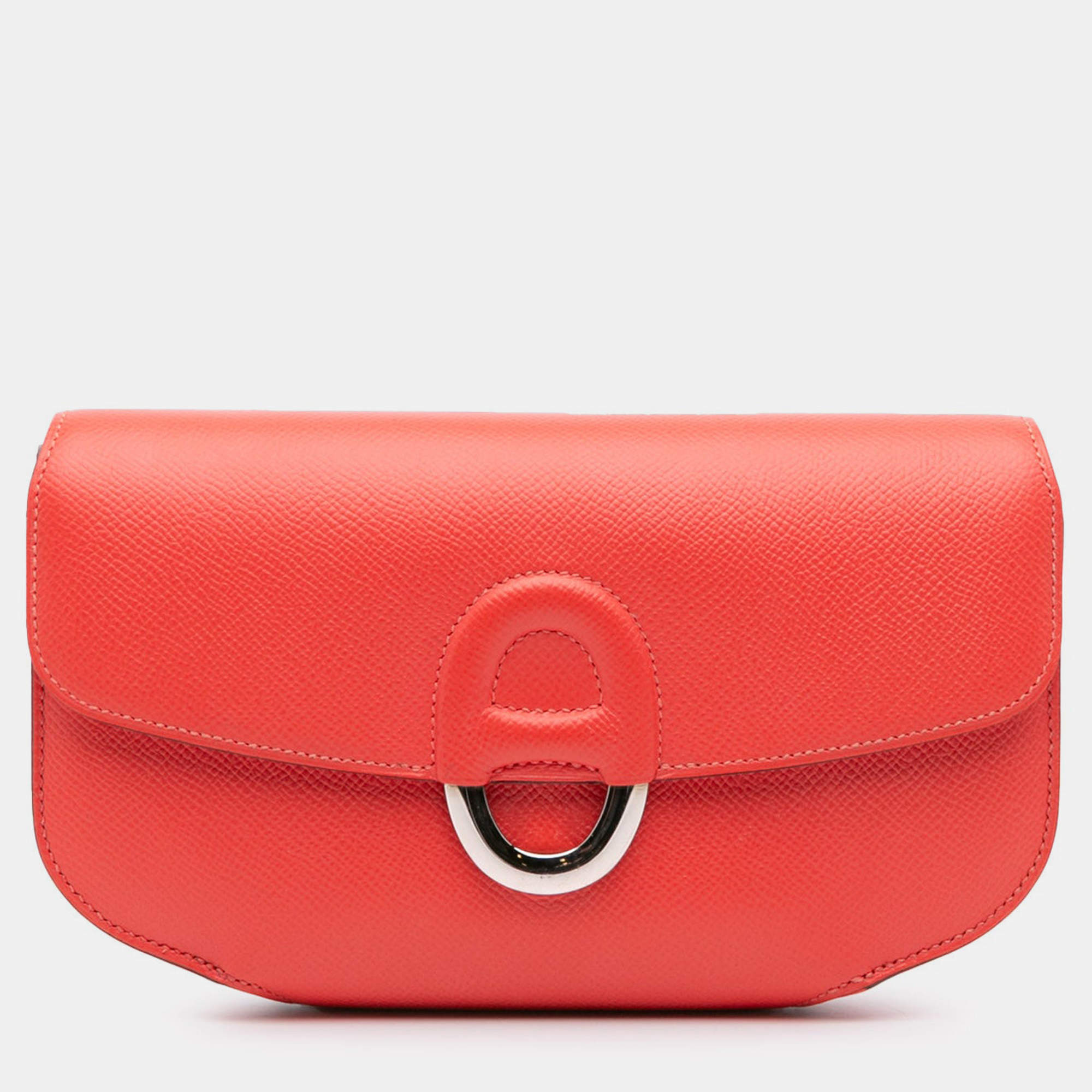 Pre Owned Hermes Cherche Midi 22 Red Epsom Leather Clutch Bag