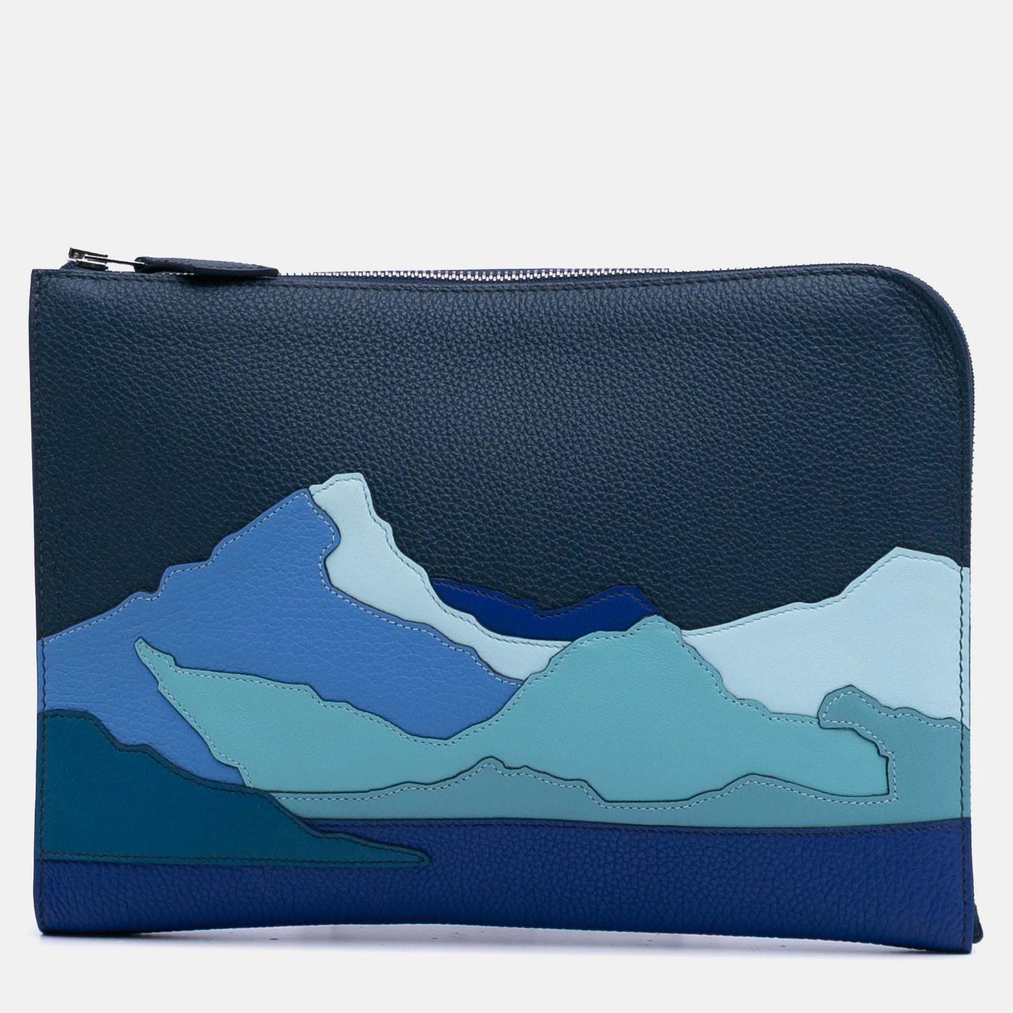 Pre Owned Hermes Endless Road Blue Togo Swift Leather Clutch Bag