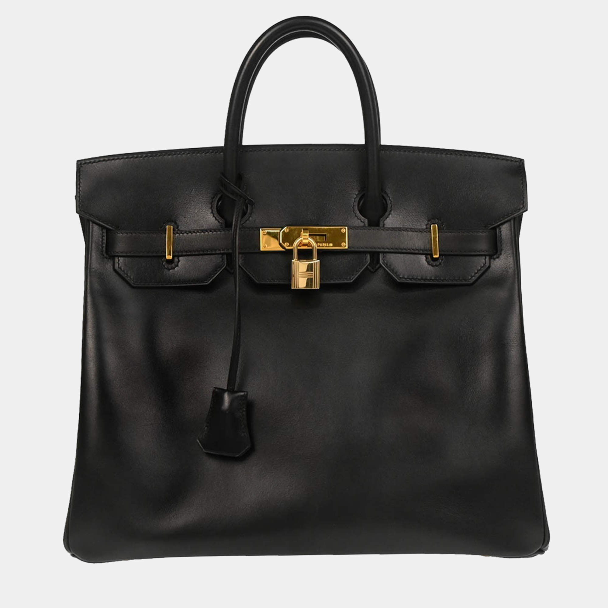 Pre Owned Hermes Black Box Calf Haut a Courroies 32 Handbag