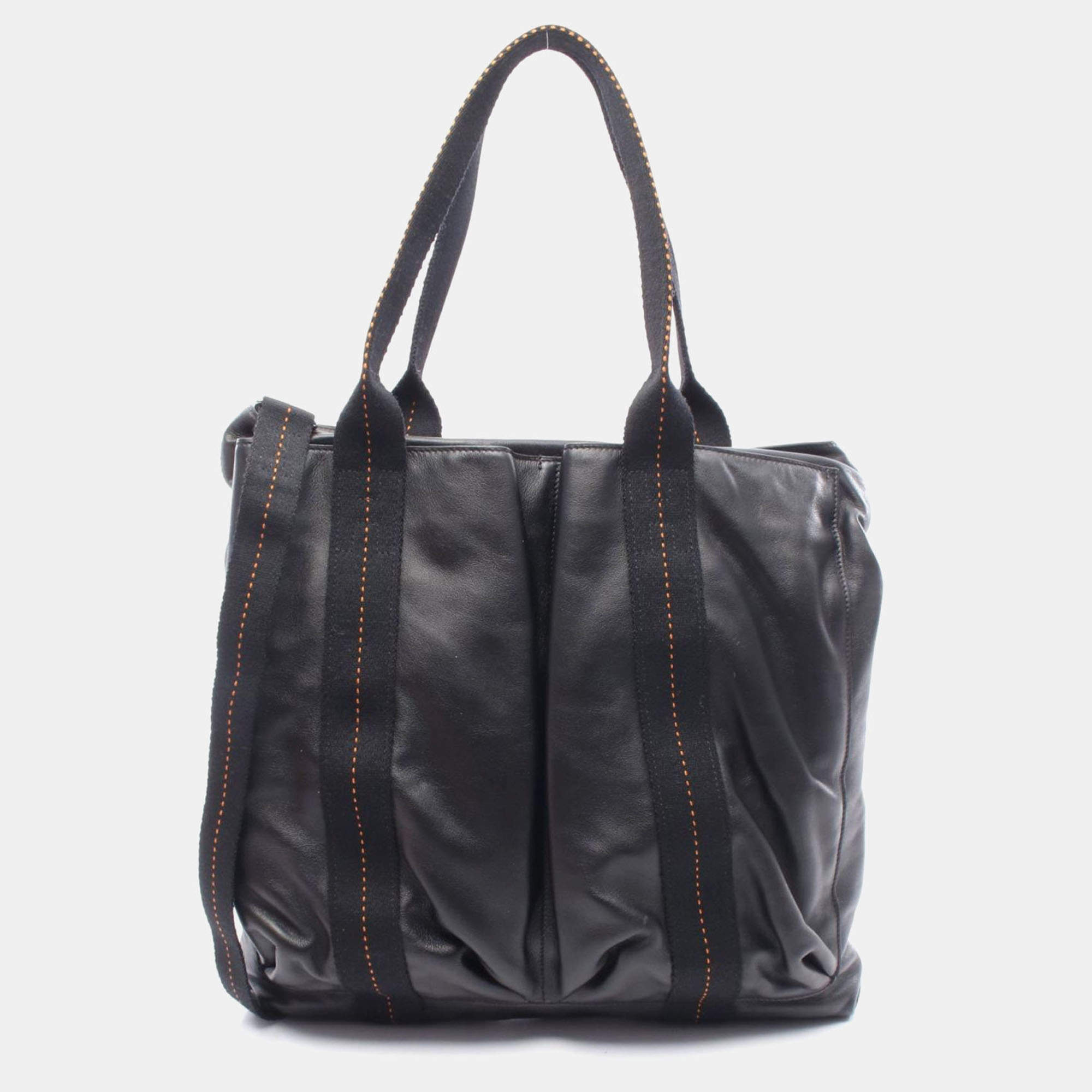 Pre Owned Hermes Caravan Vertical Black Leather Bag  