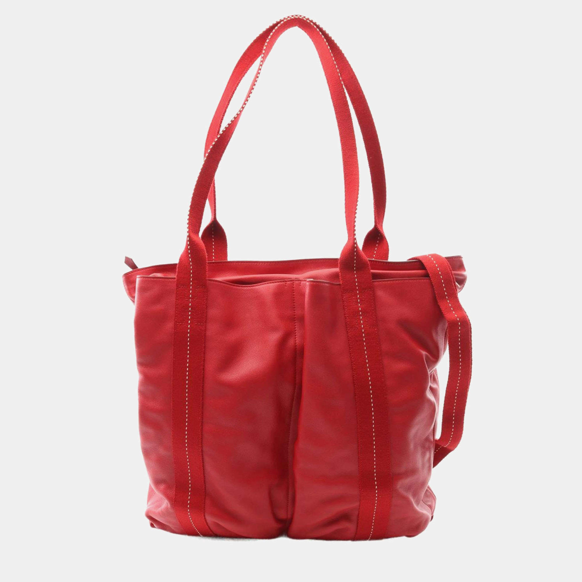 Pre Owned Hermes Caravan Vertical GM Red Derma Leather Bag
