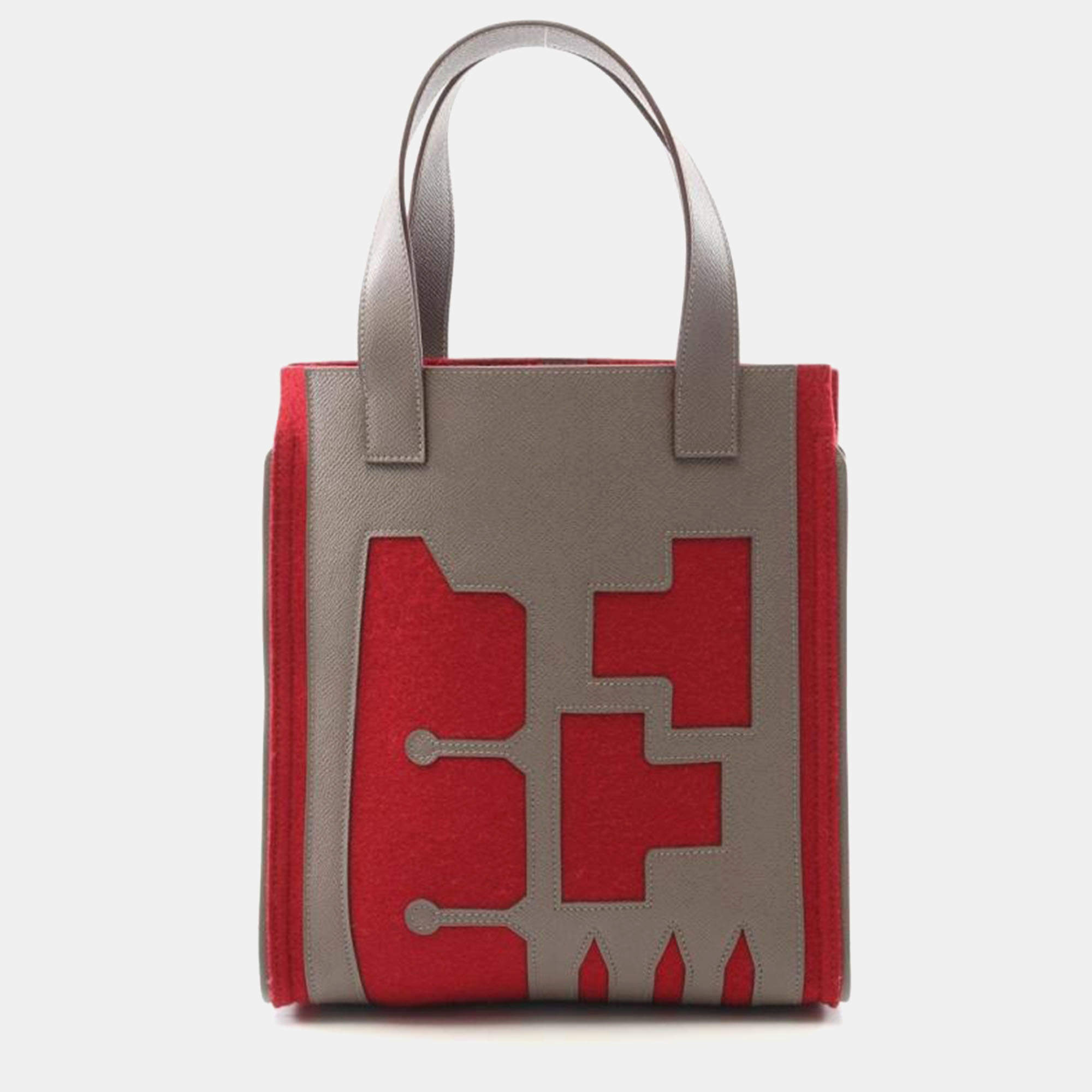 Pre Owned Hermes Petite H Etoupe Grey,Brown and Red Epsom Leather Shoulder Bag