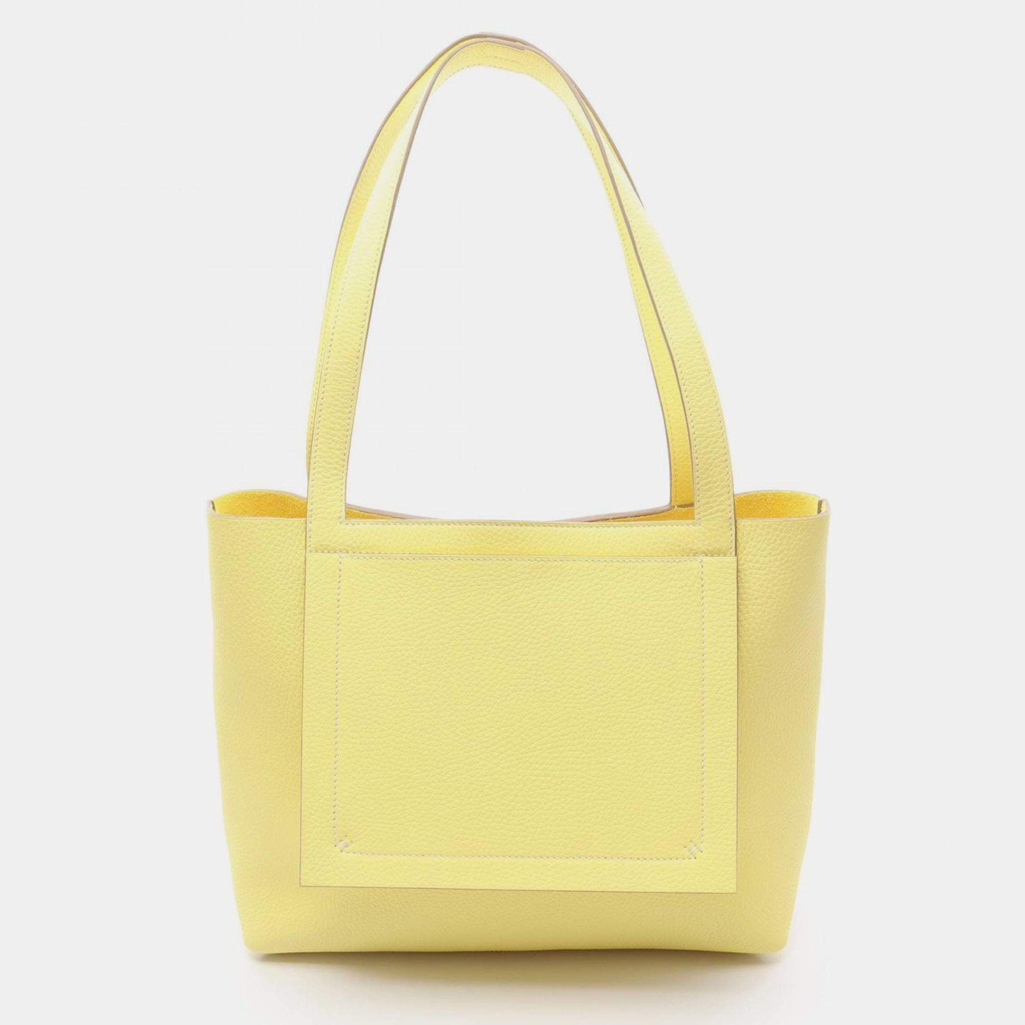 Pre Owned Hermes Cabasselier 31 Soufre Taurillon Clemence Leather Shoulder Bag