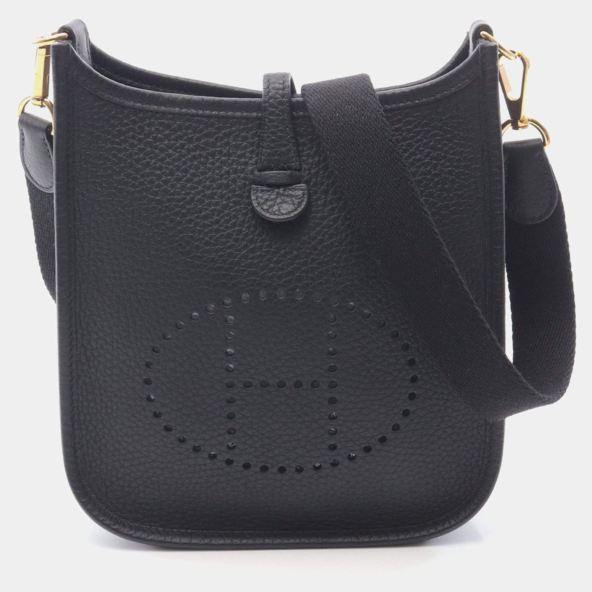 Pre Owned Hermes Evelyne TPM Noir Black Clemence Leather Shoulder Bag 