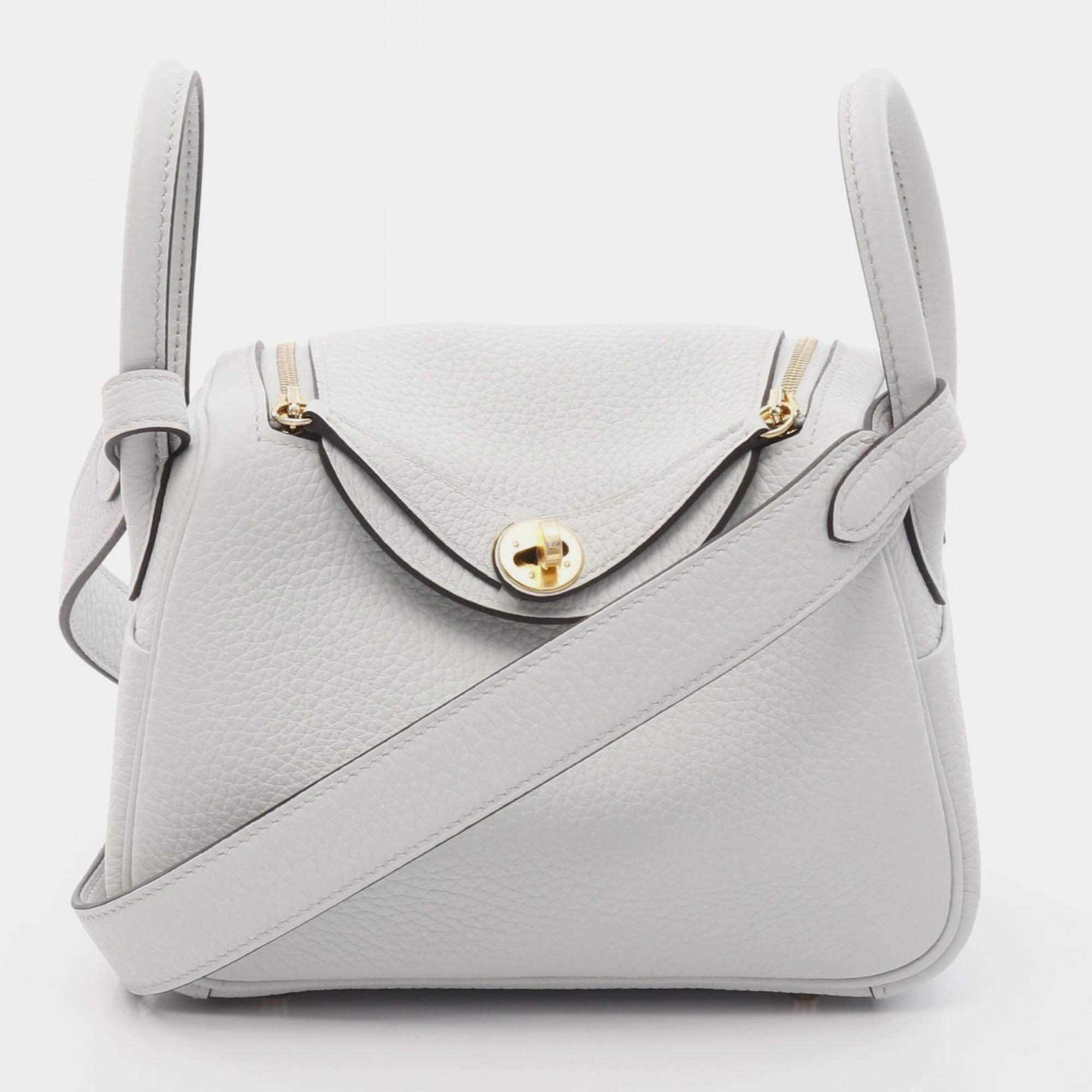 Pre Owned Hermes Lindy Mini Shoulder Bag K Clemence Leather Blue Pale Ghw