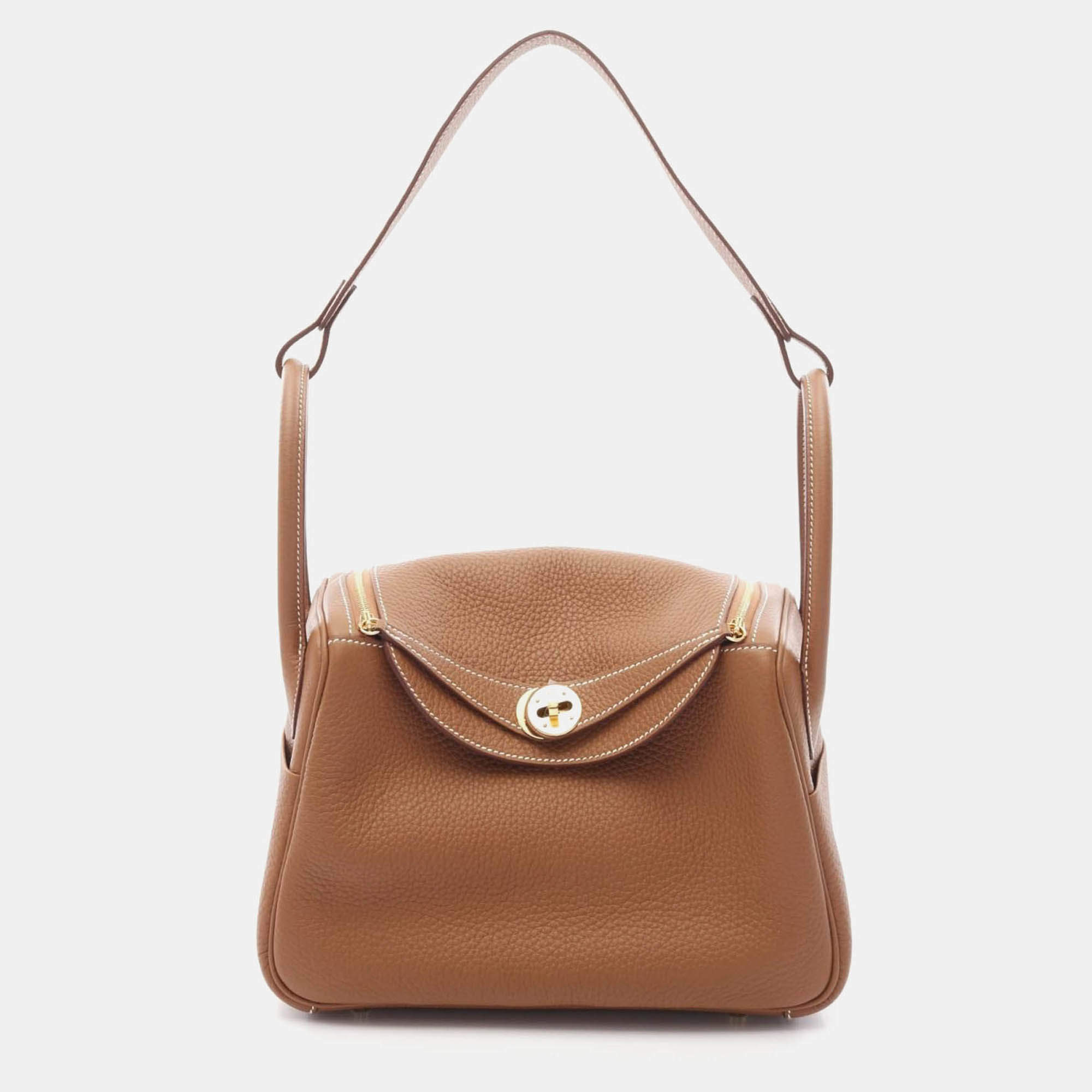 Pre Owned Hermes Lindy 26 Shoulder Bag K Clemence Leather Brown Ghw