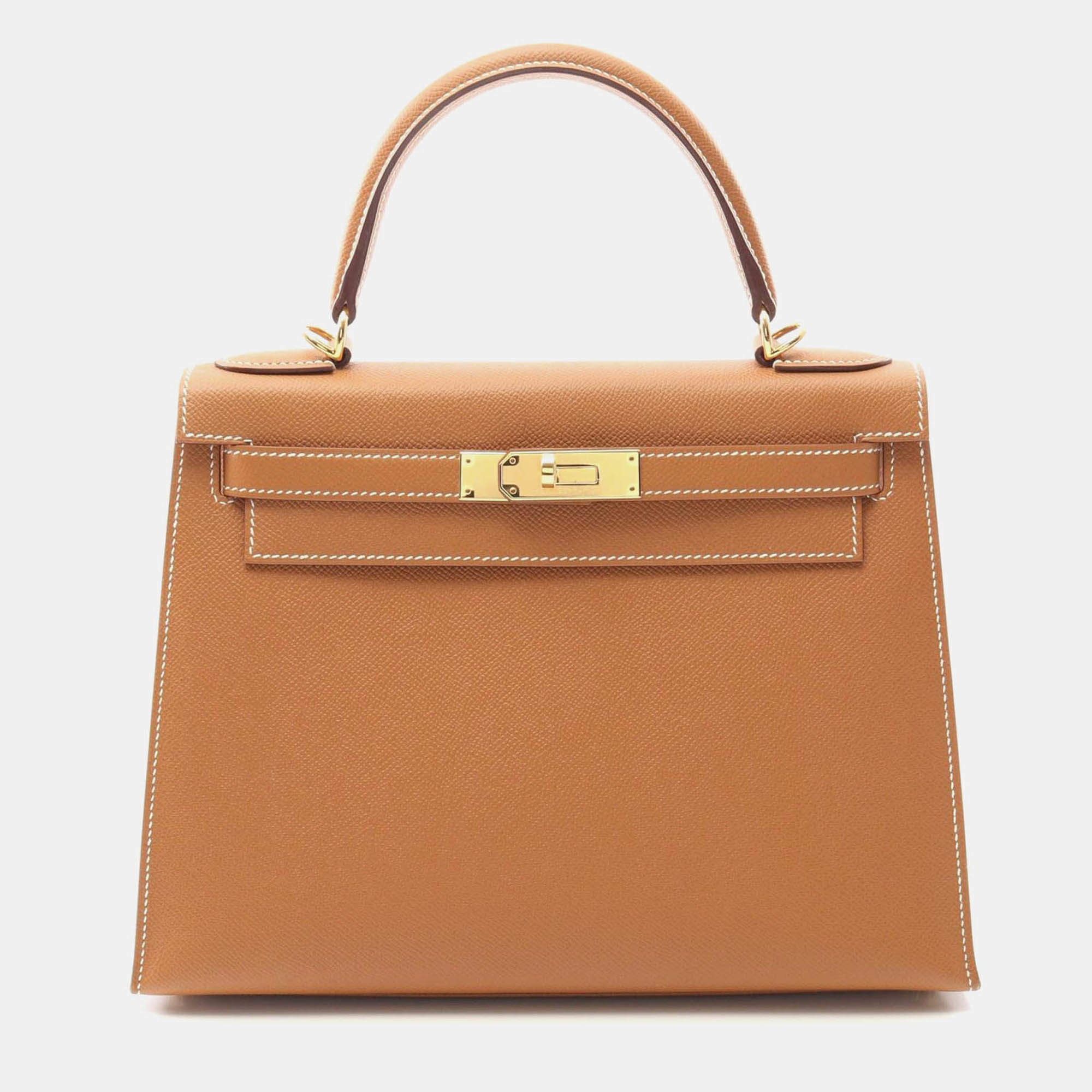 Pre Owned Hermes Kelly 28 Sellier Gold Epsom Leather Handbag