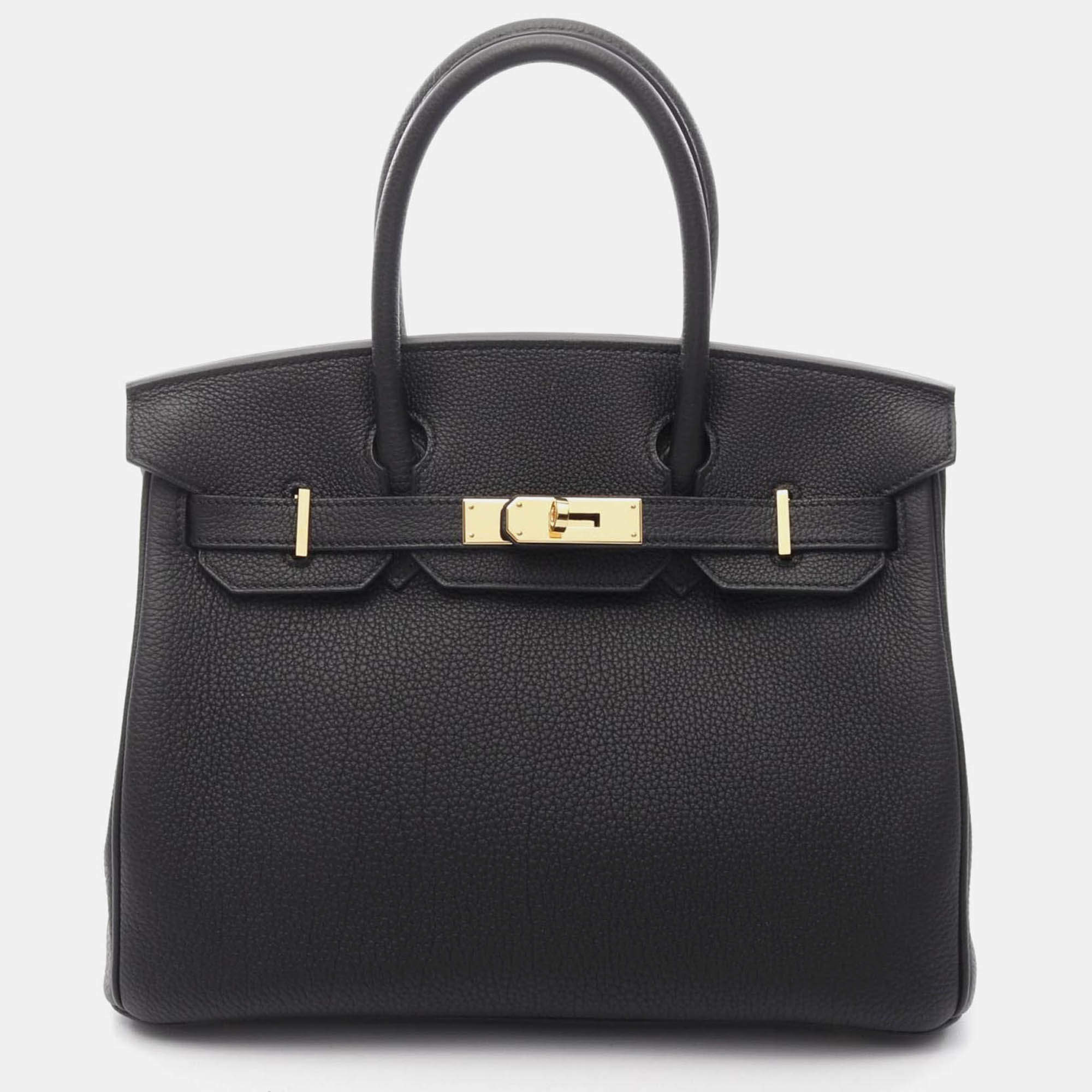 Pre Owned Hermes Birkin 30 Handbag B Togo Leather Noir Black Ghw