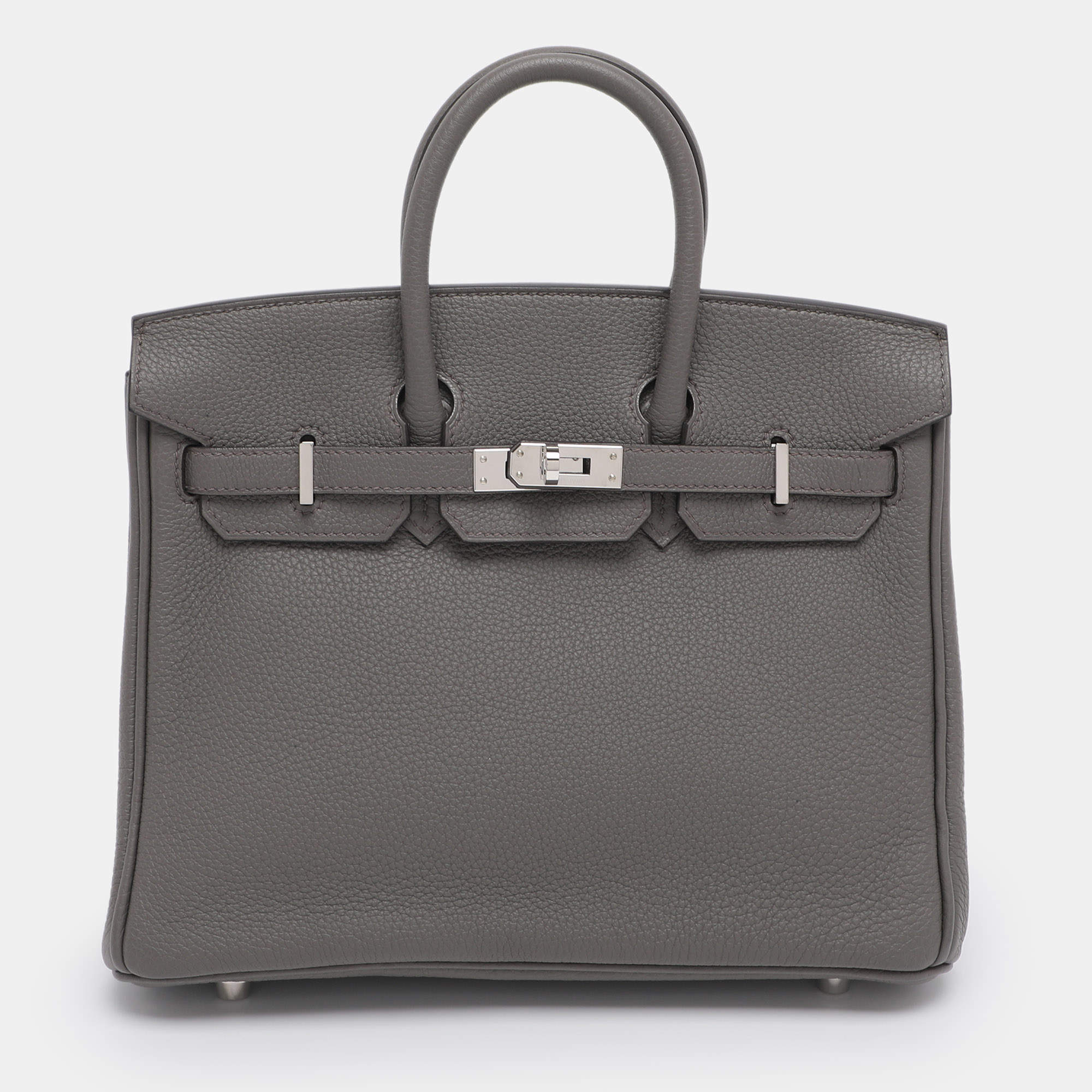 مملوكة مسبقًا Hermès Grey Clemence Leather Palladium Finish Birkin 25 Bag