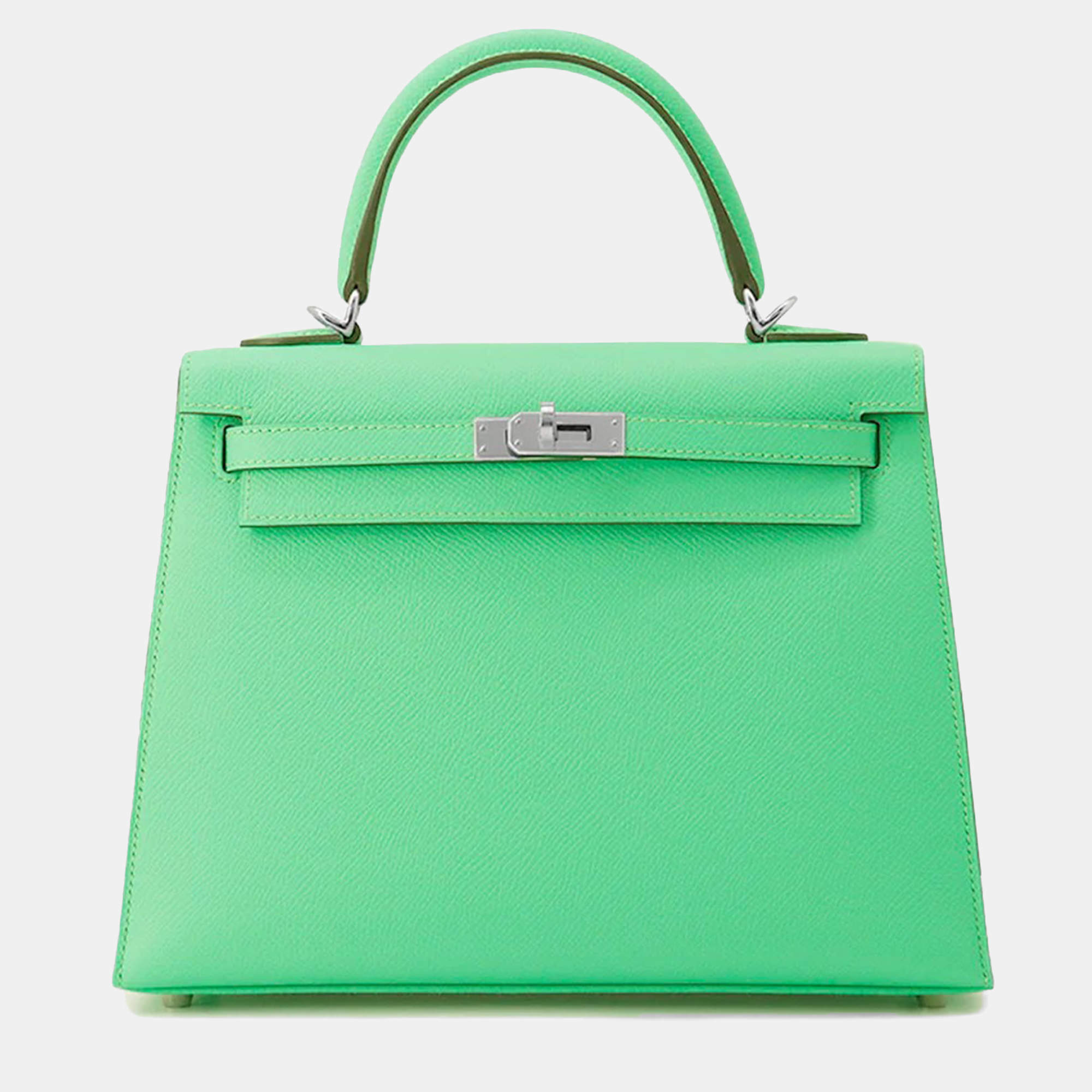 Pre Owned Hermes Kelly Sellier 25 Vert Comic Epsom Leather Top Handle Bag