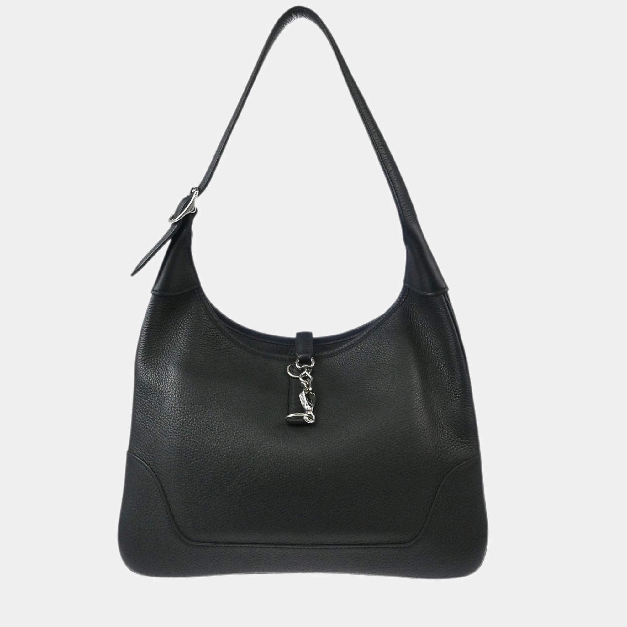 Pre Owned Hermes Trim 31 Black Taurillon Clemence Leather Shoulder Bag