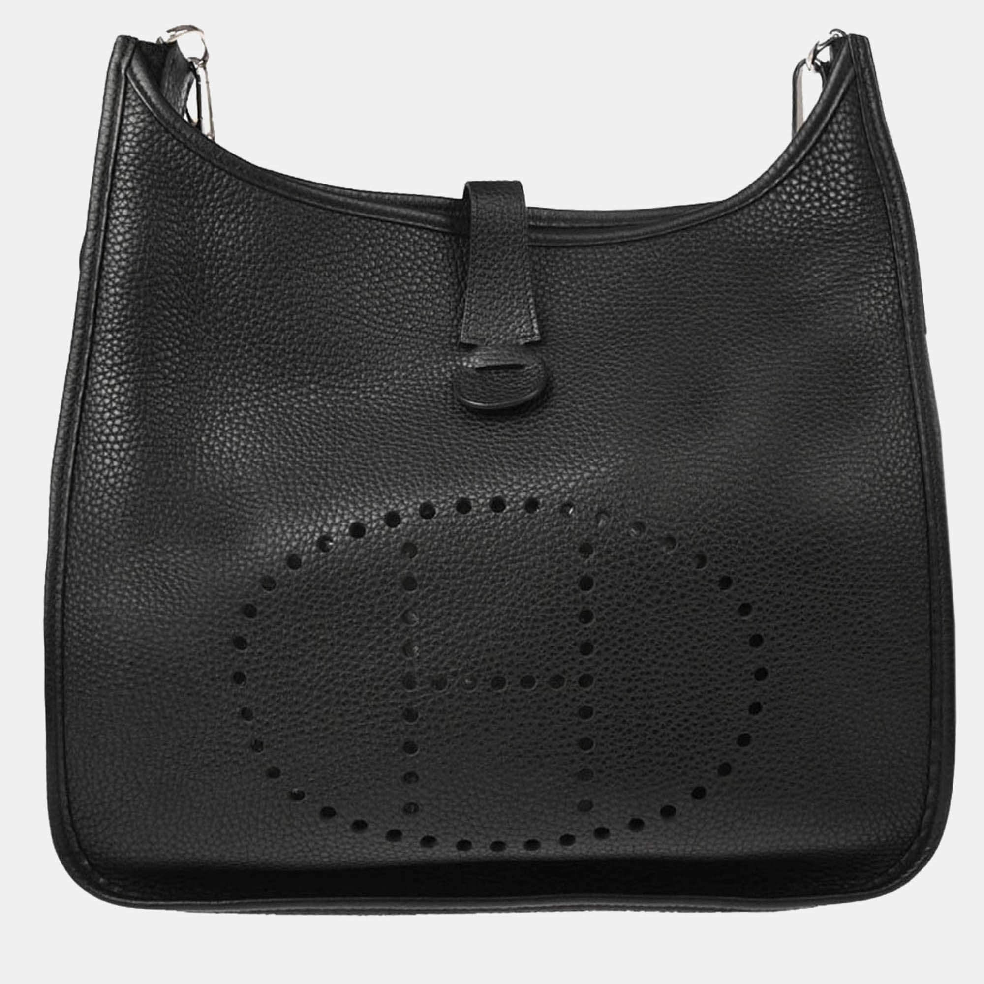 Pre Owned Hermes Evelyne III GM Black Taurillon Clemence Leather Shoulder Bag