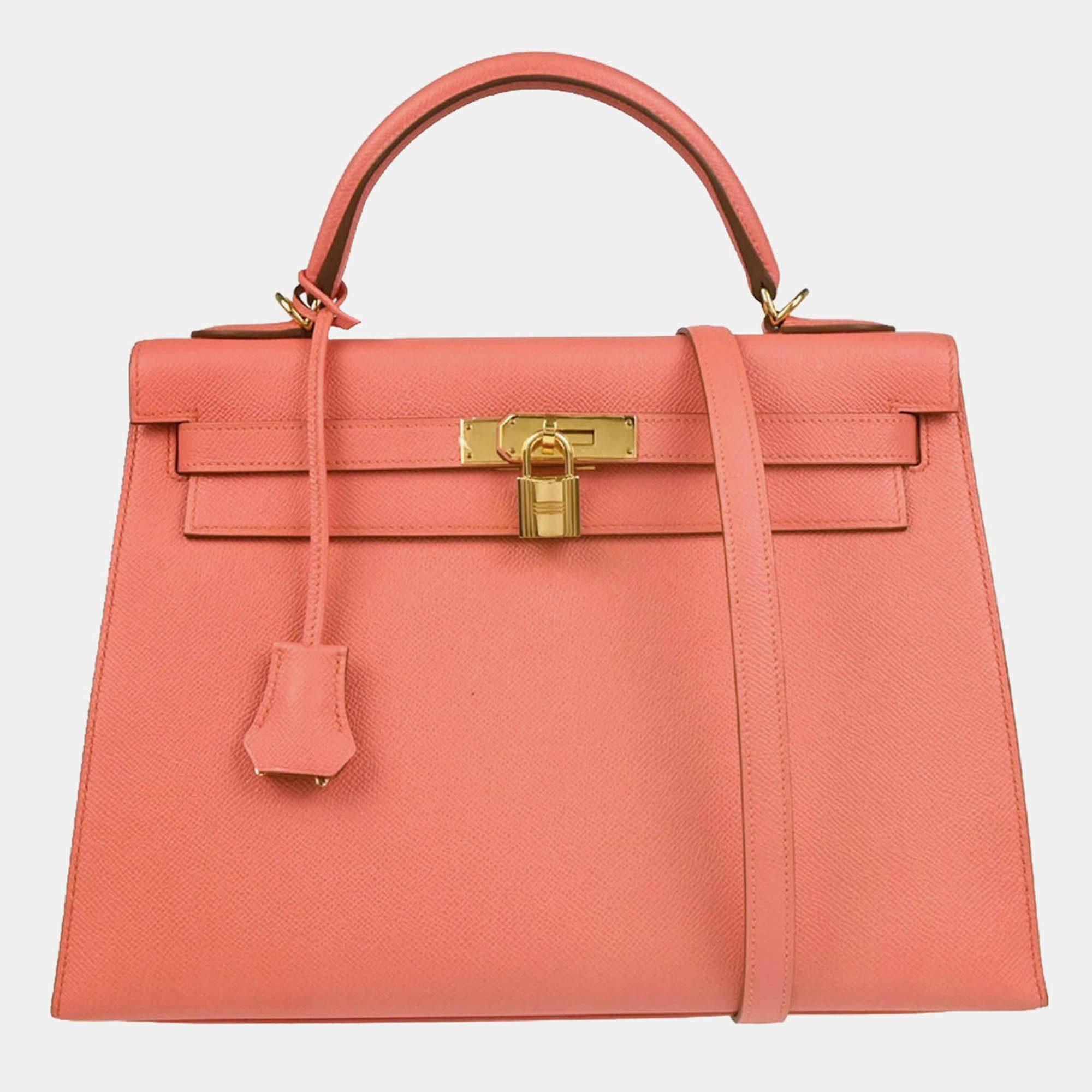 Pre Owned Hermes Kelly 32 Sellier Rouge Pivoine Epsom Leather Shoulder Bag