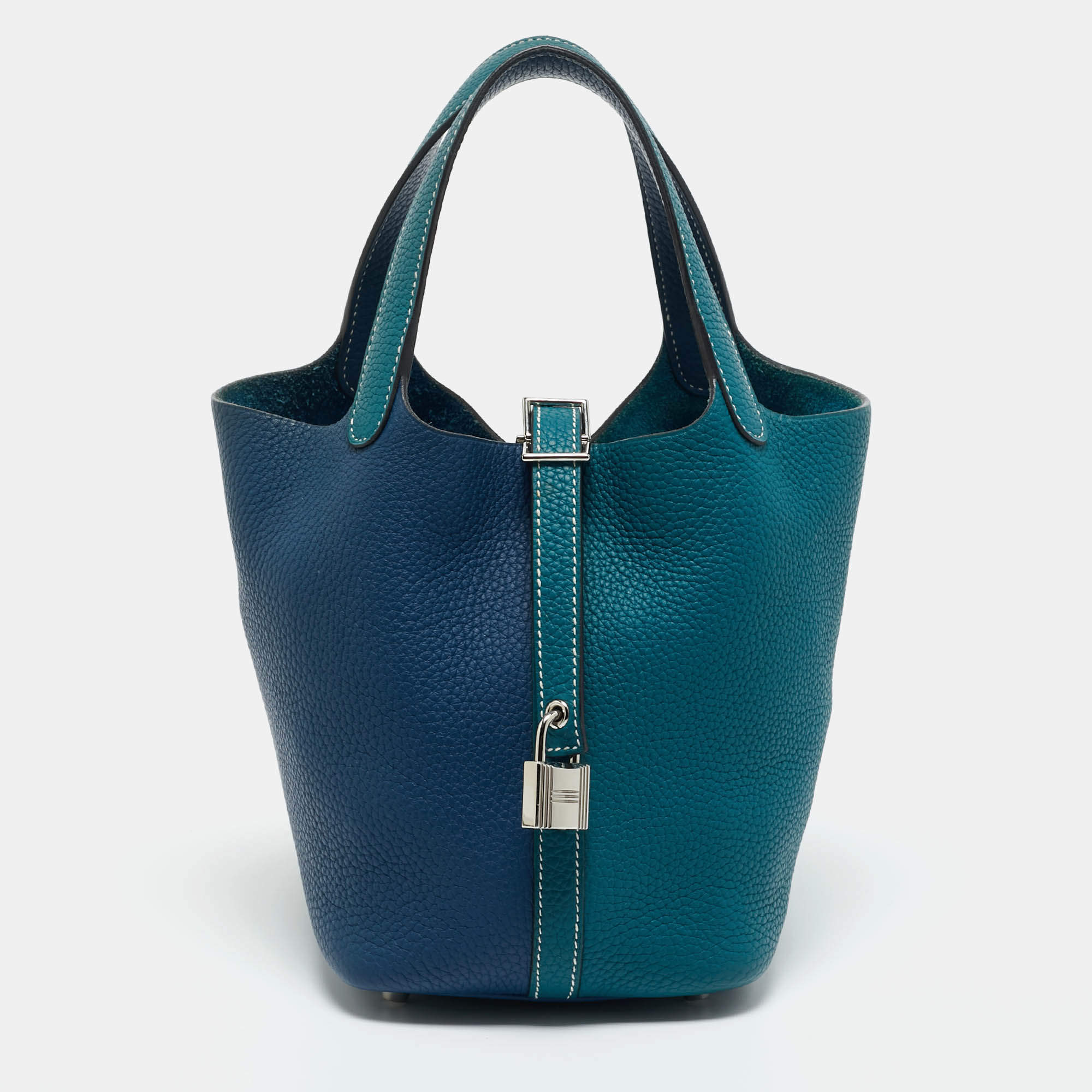 Pre Owned Hermes Vert Bosphore/Deep Bleu Taurillon Clemence Leather Picotin Lock 18 Bag