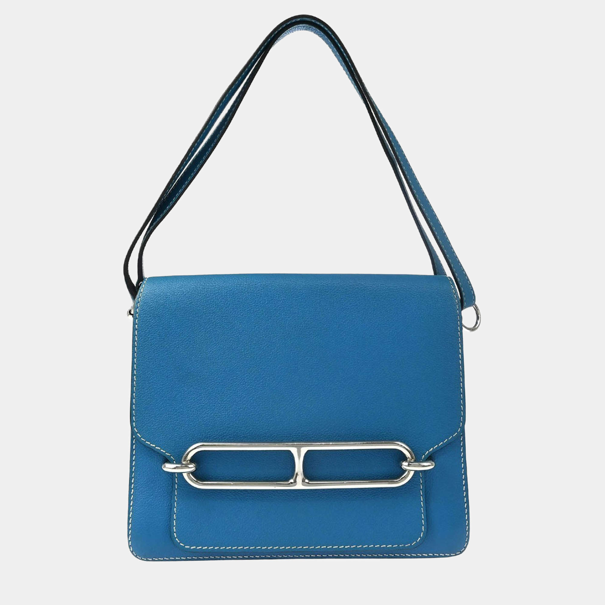 Pre Owned Hermes Roulis 23 Blue Zanzibar Evercolor Leather Shoulder Bag