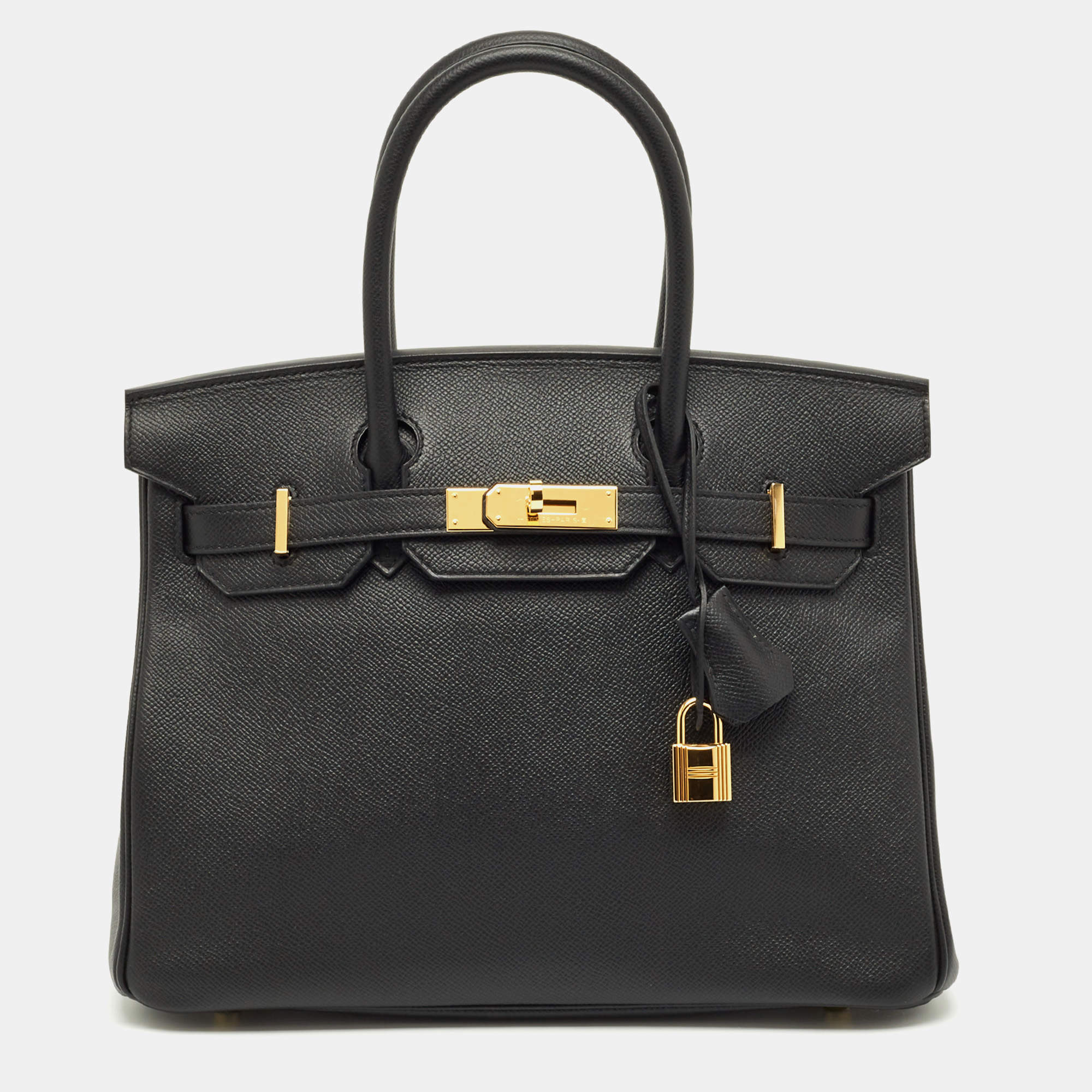 Pre Owned Hermes Noir Epsom Leather Gold Finish Birkin 30 Bag