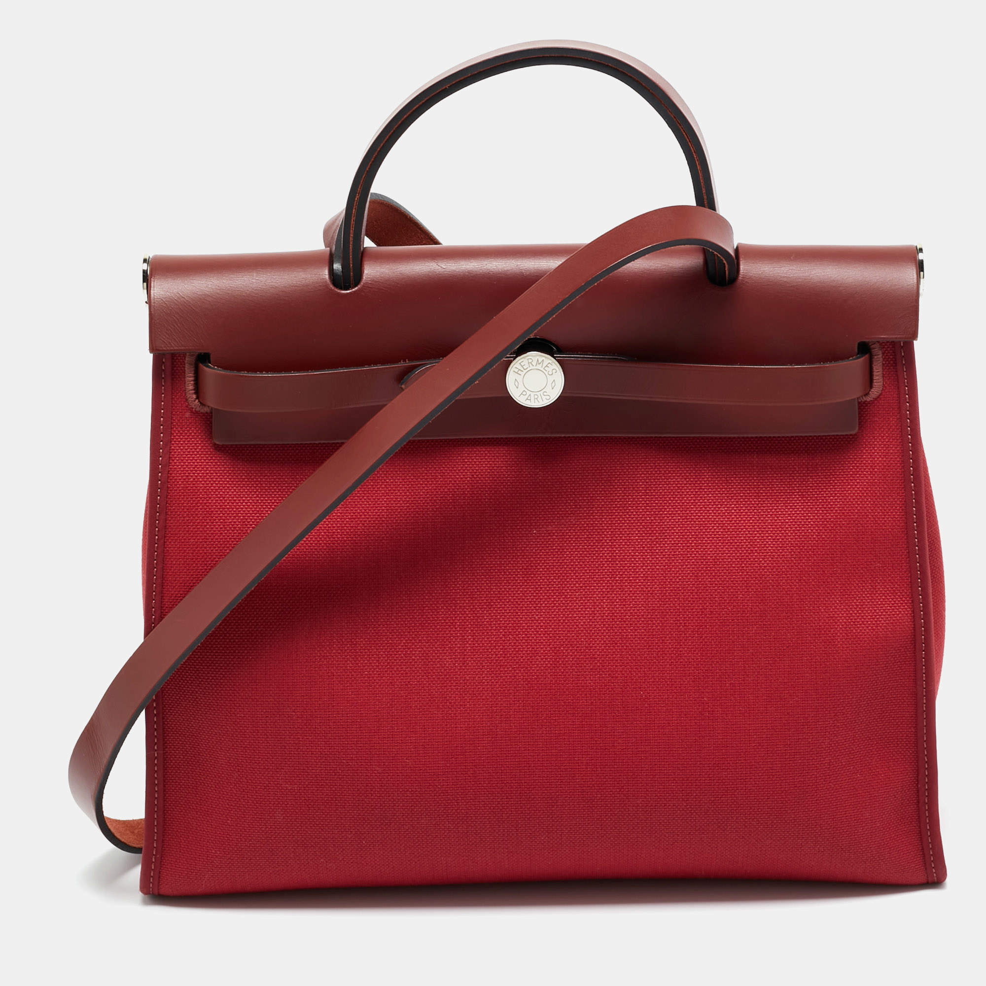 Pre Owned Hermes Rouge Grenat/Rouge H Toile and Vache Hunter Herbag Zip 31 Bag