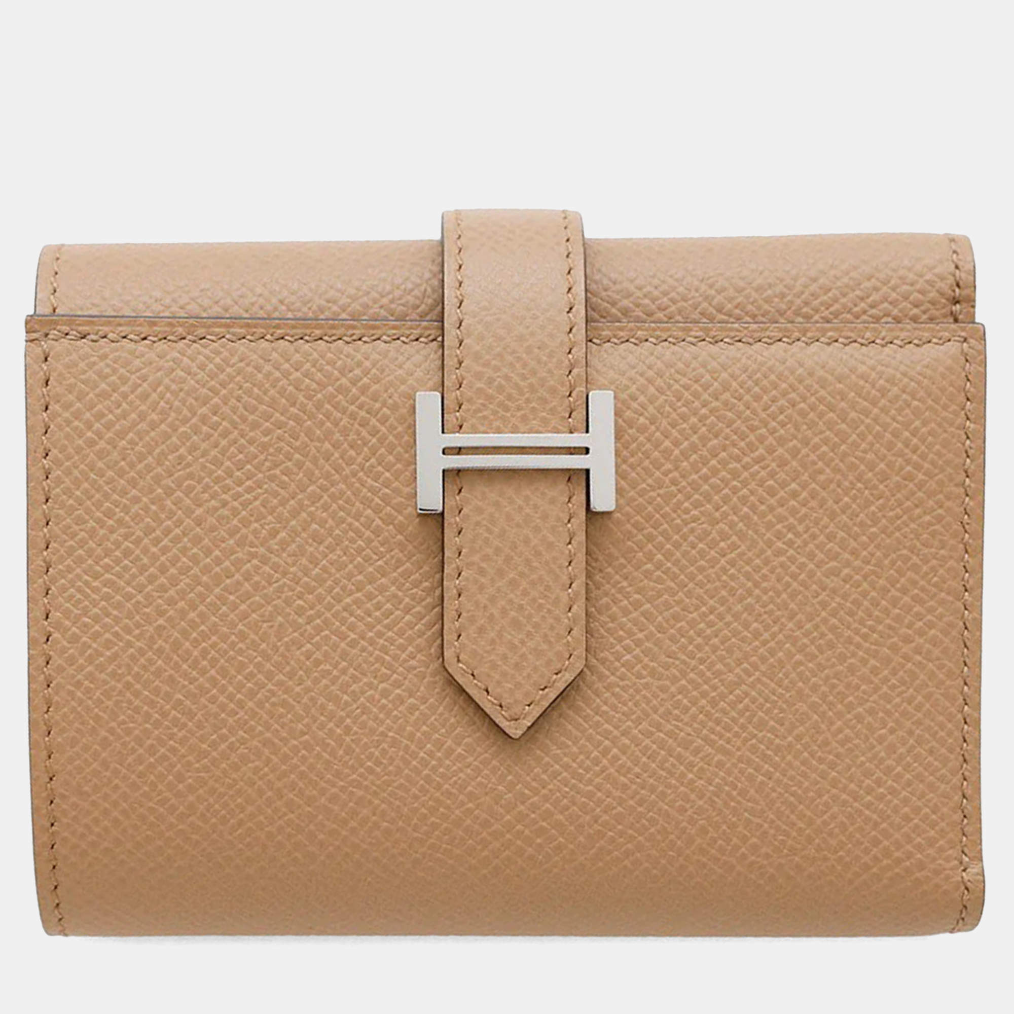 Pre Owned Hermes Bearn Compact Chai/Mauve Silvestre Epsom Leather Wallet