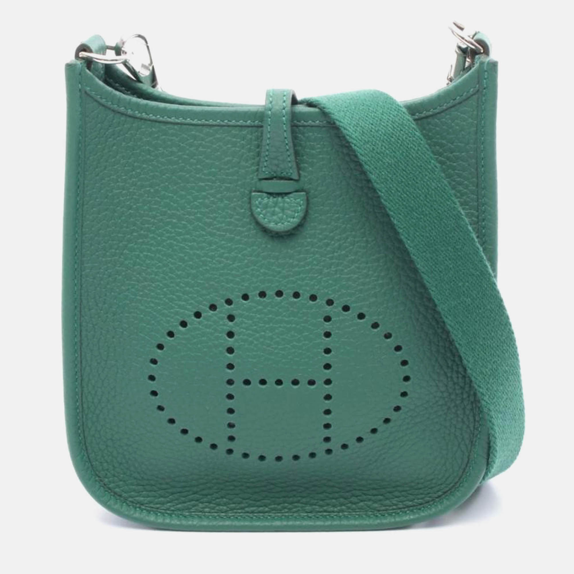 Pre Owned Hermes Evelynetpm Green Leather Handbag
