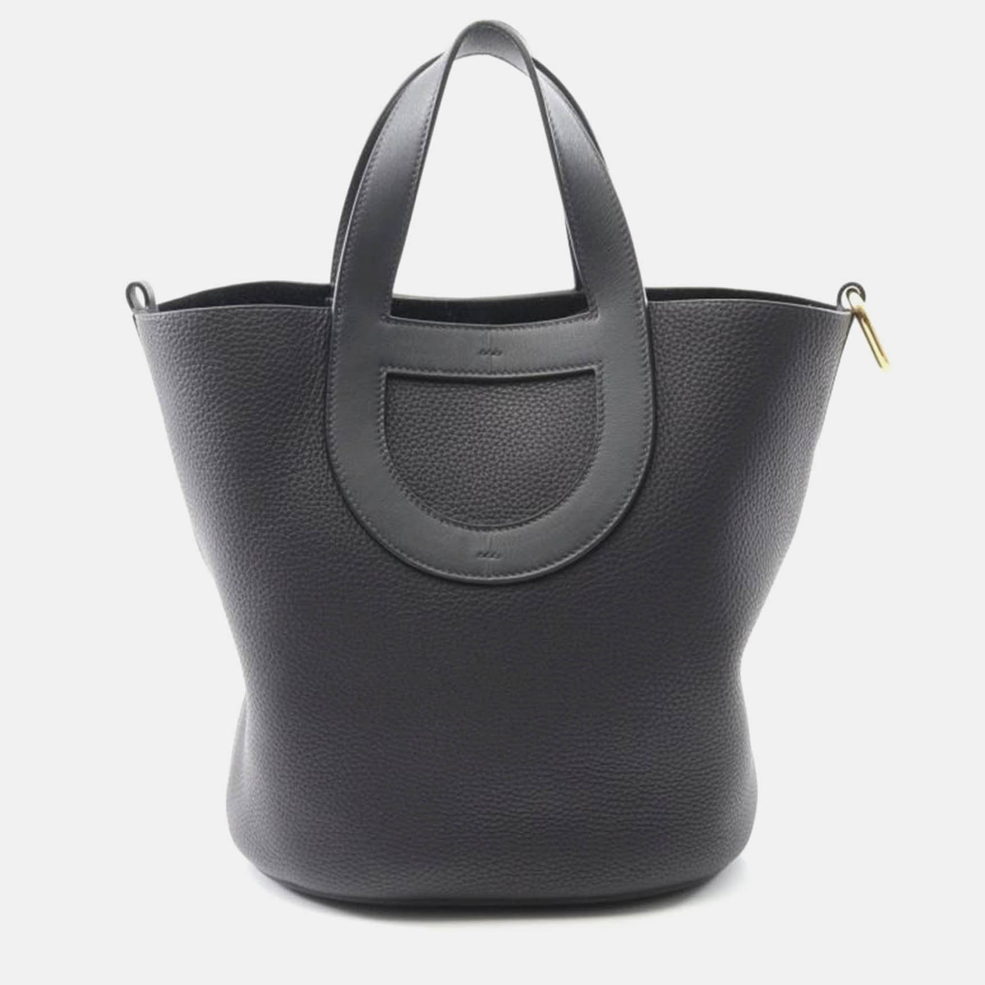 Pre Owned Hermes In The Loop 23 Caban Navy Blue Leather Handbag