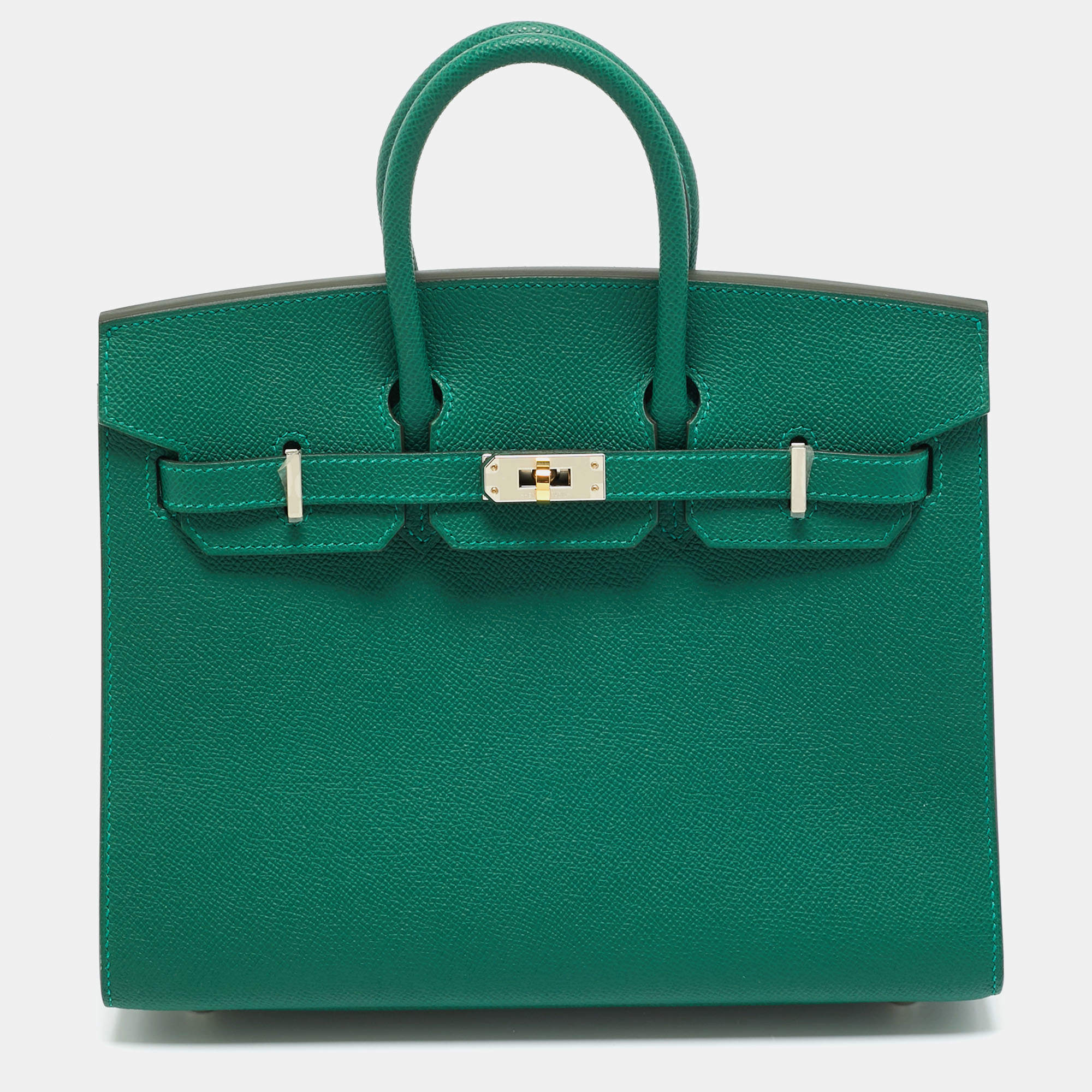 Pre Owned Hermes Vert Moyen Epsom Leather Electrum Finish Birkin Sellier 25 Bag