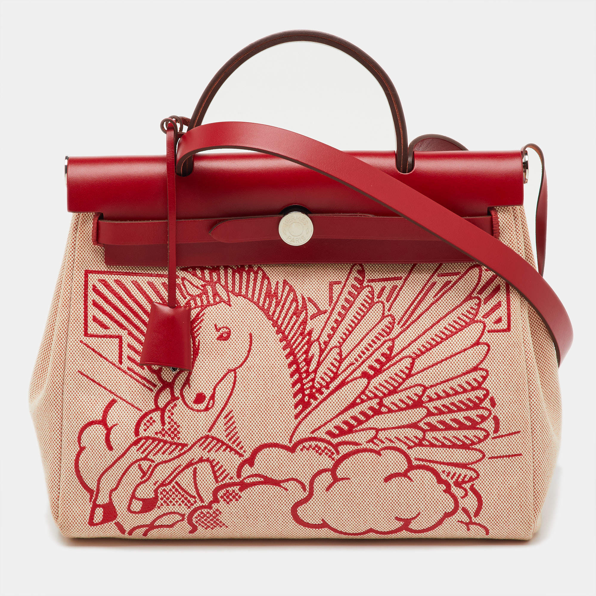 Pre Owned Hermès Rouge Piment Toile H and Vache Hunter Pegase Pop Herbag Zip 31 Bag
