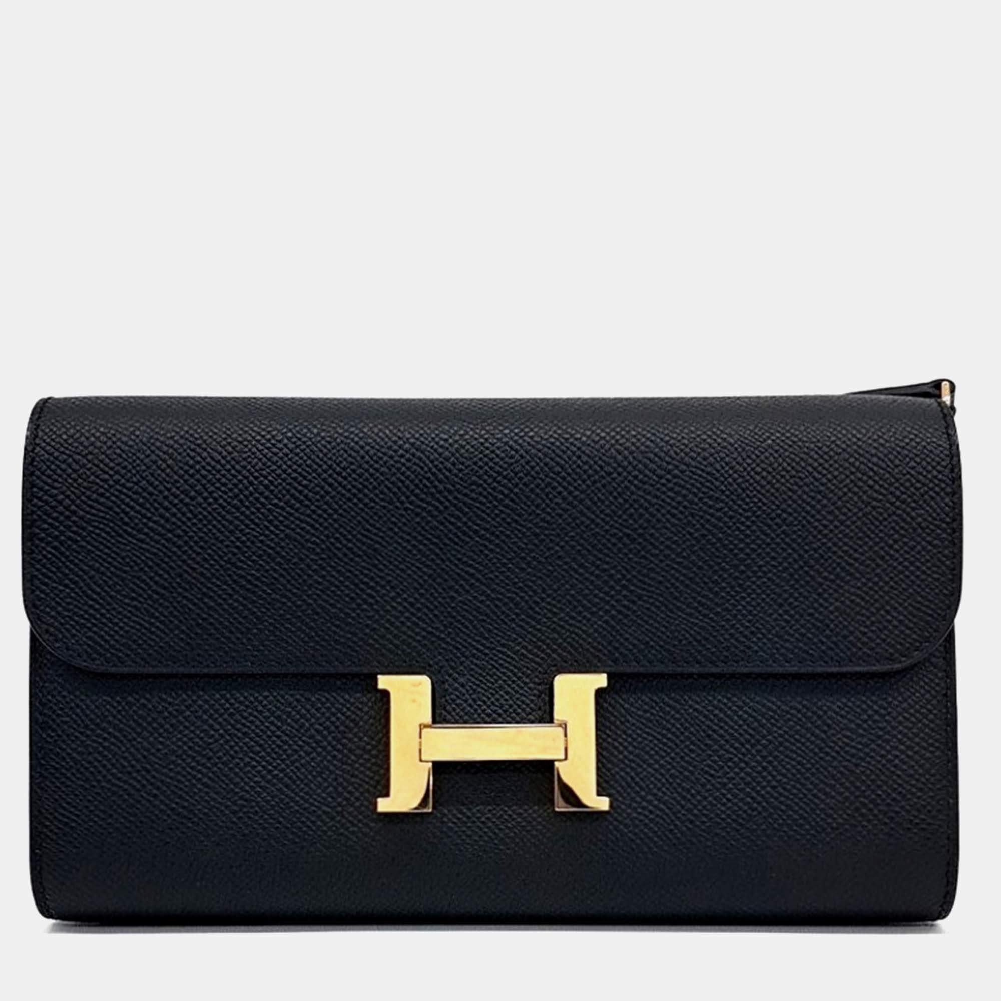 Pre Owned Hermes Black Leather Constance Long To Go