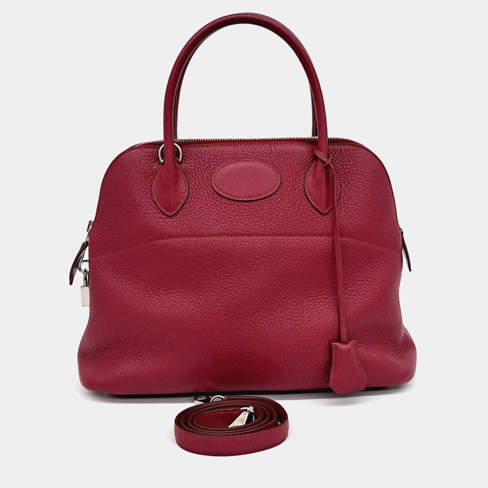 Pre Owned Hermes Bolide 31 Red Leather Bag
