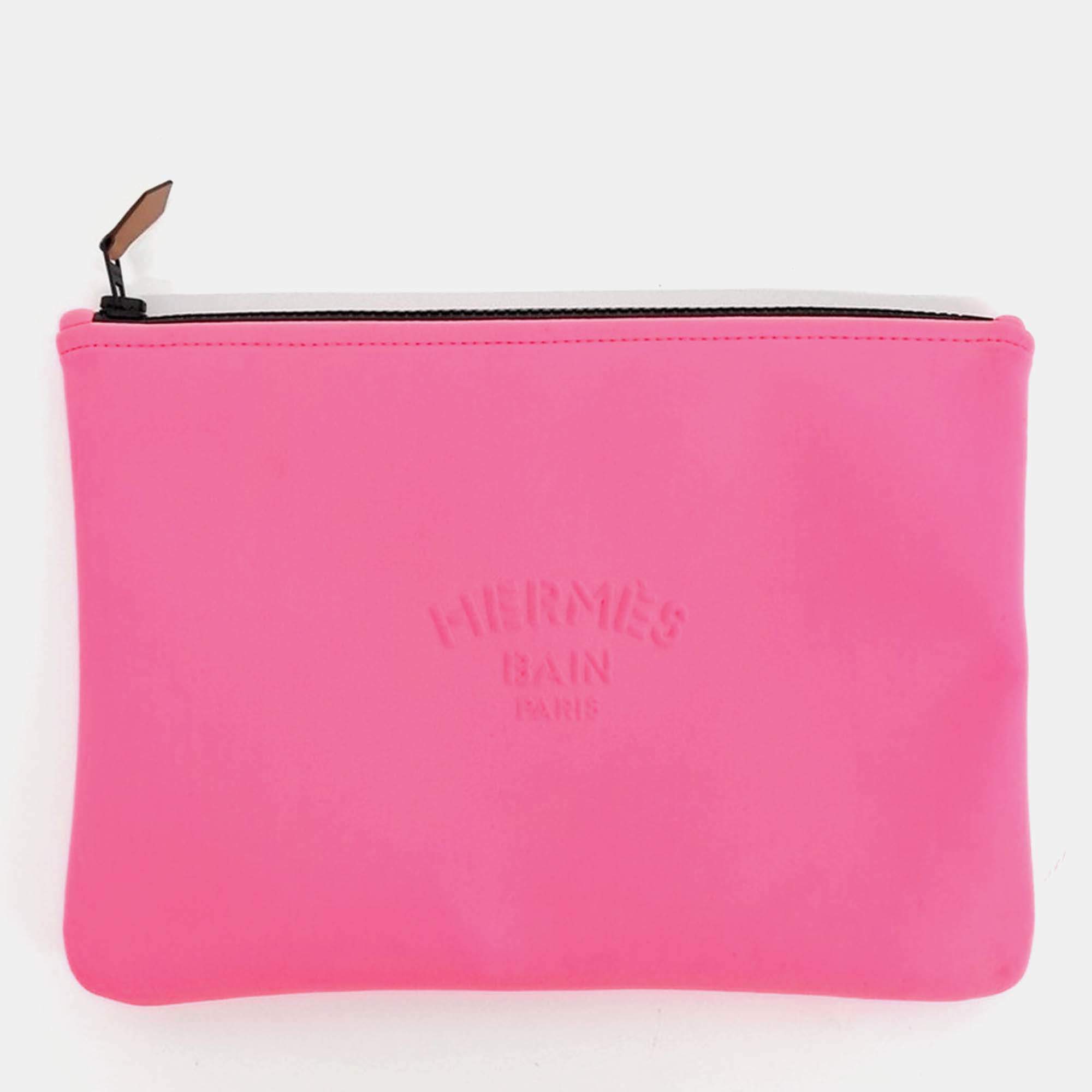 Pre Owned Hermes Pouch Pink Fabric Bag