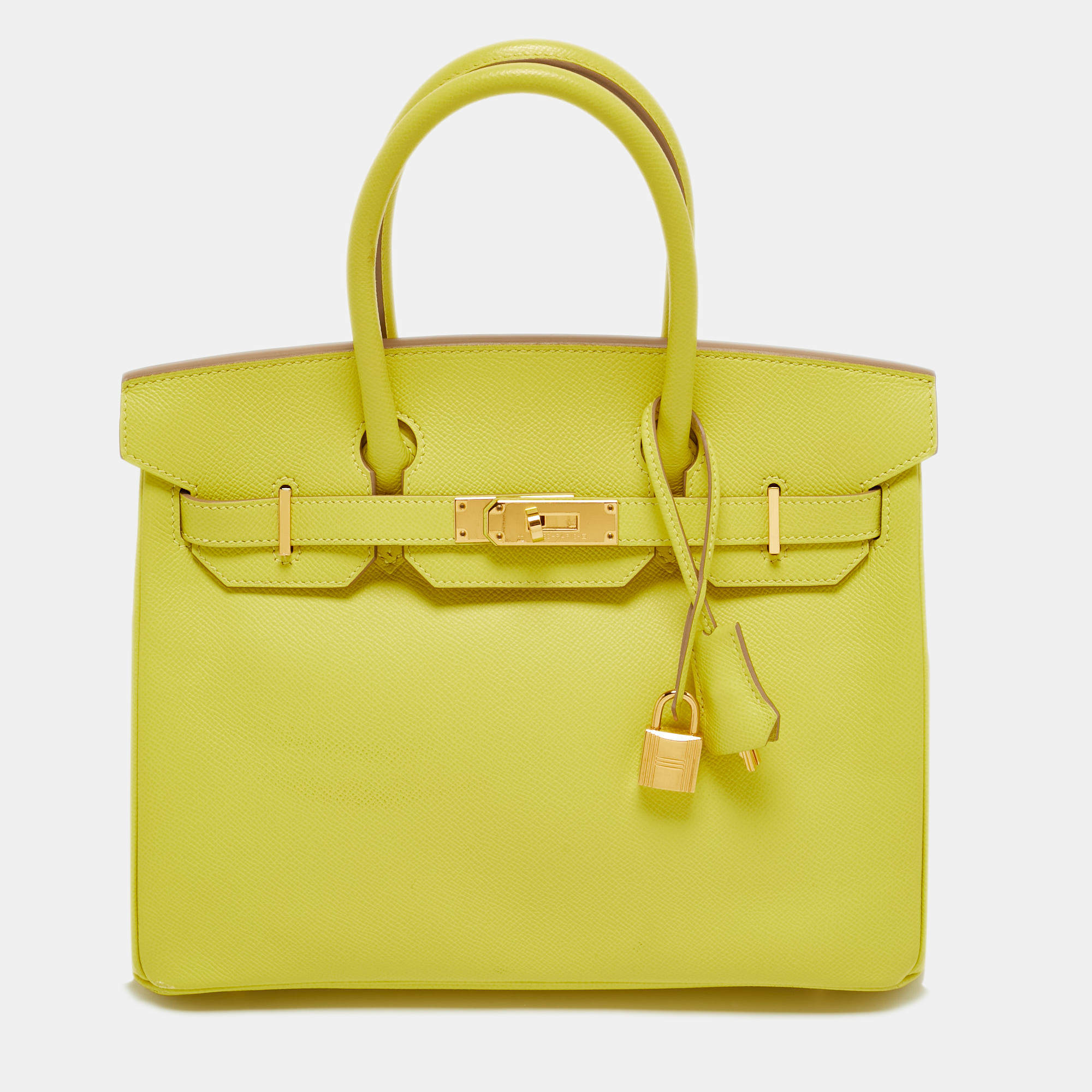 Pre Owned Hermes Lime Epsom Leather Gold Finish Birkin 30 Bag