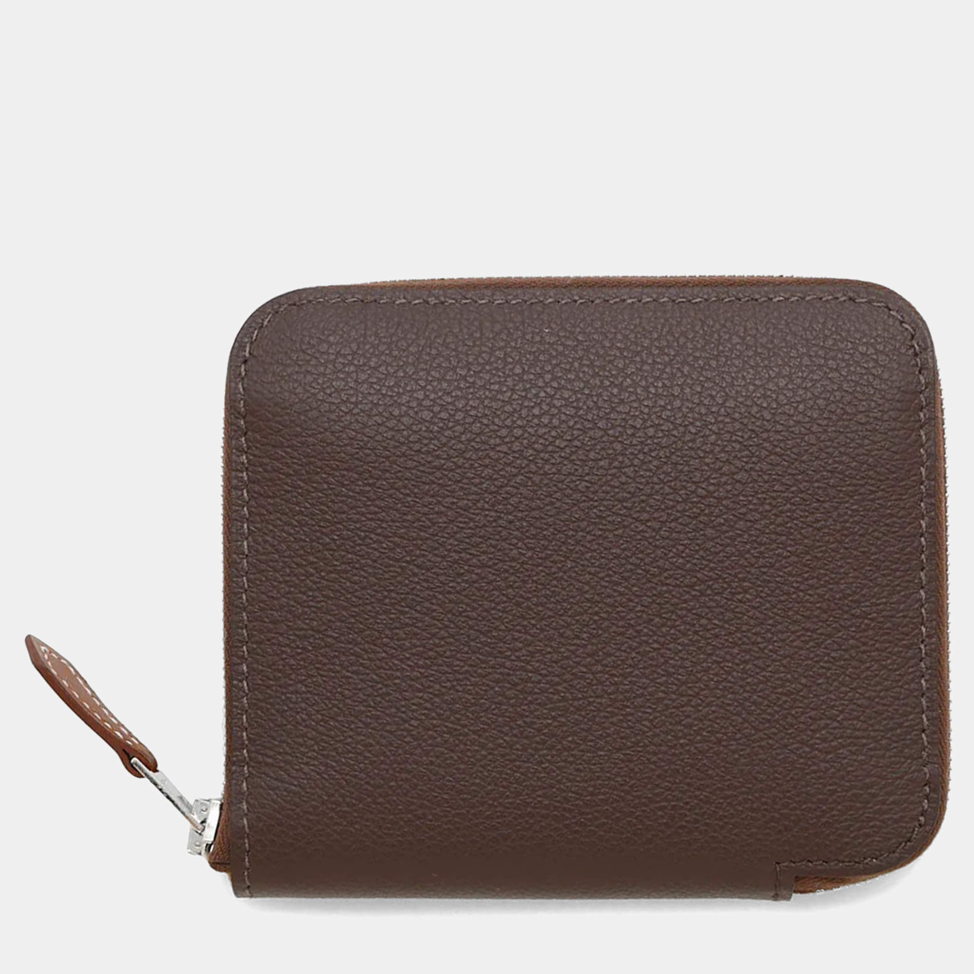 Pre Owned Hermes Azap Compact Silk In Moka Evercolor Wallet