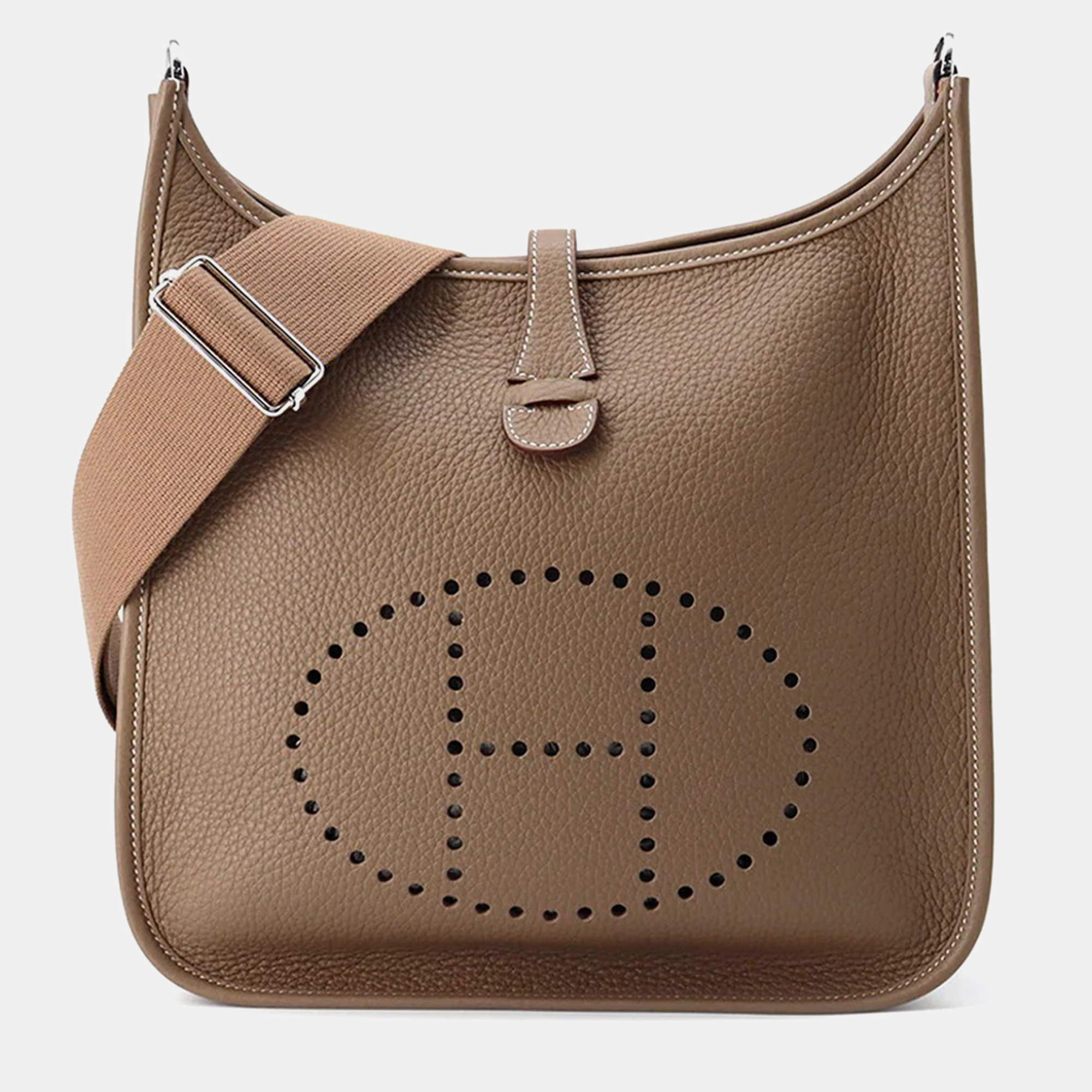 Pre Owned Hermes Evelyne III PM 29 Etoupe Taurillon Clemence Leather Shoulder Bag