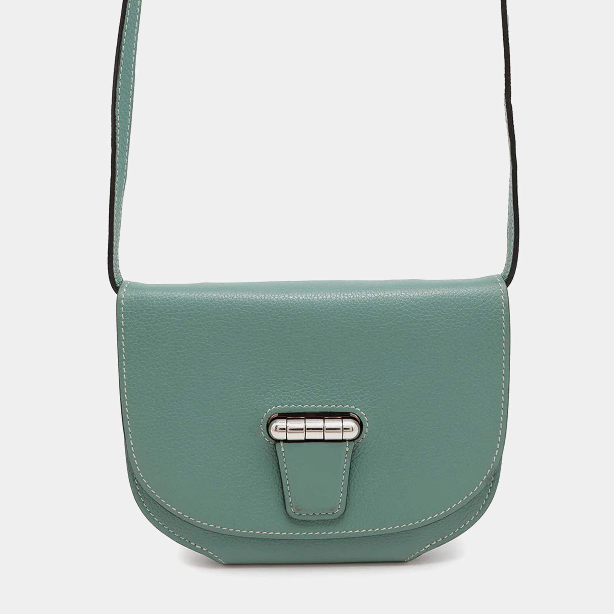 Pre Owned Hermes Convoyeur Mini Blue Evercolor Leather Shoulder Bag