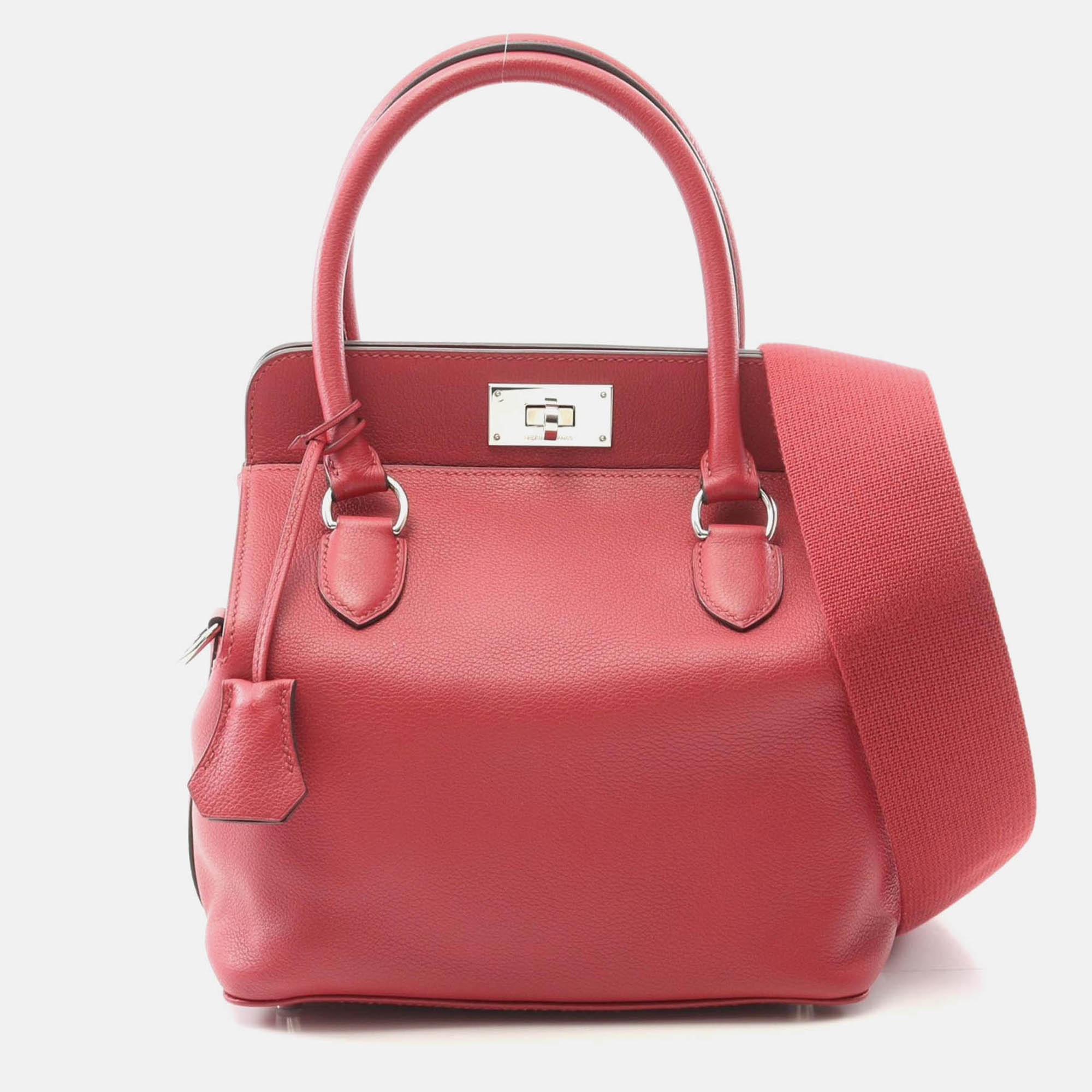 Pre Owned Hermes Toolbox 20 Red Evercolor Leather Handbag