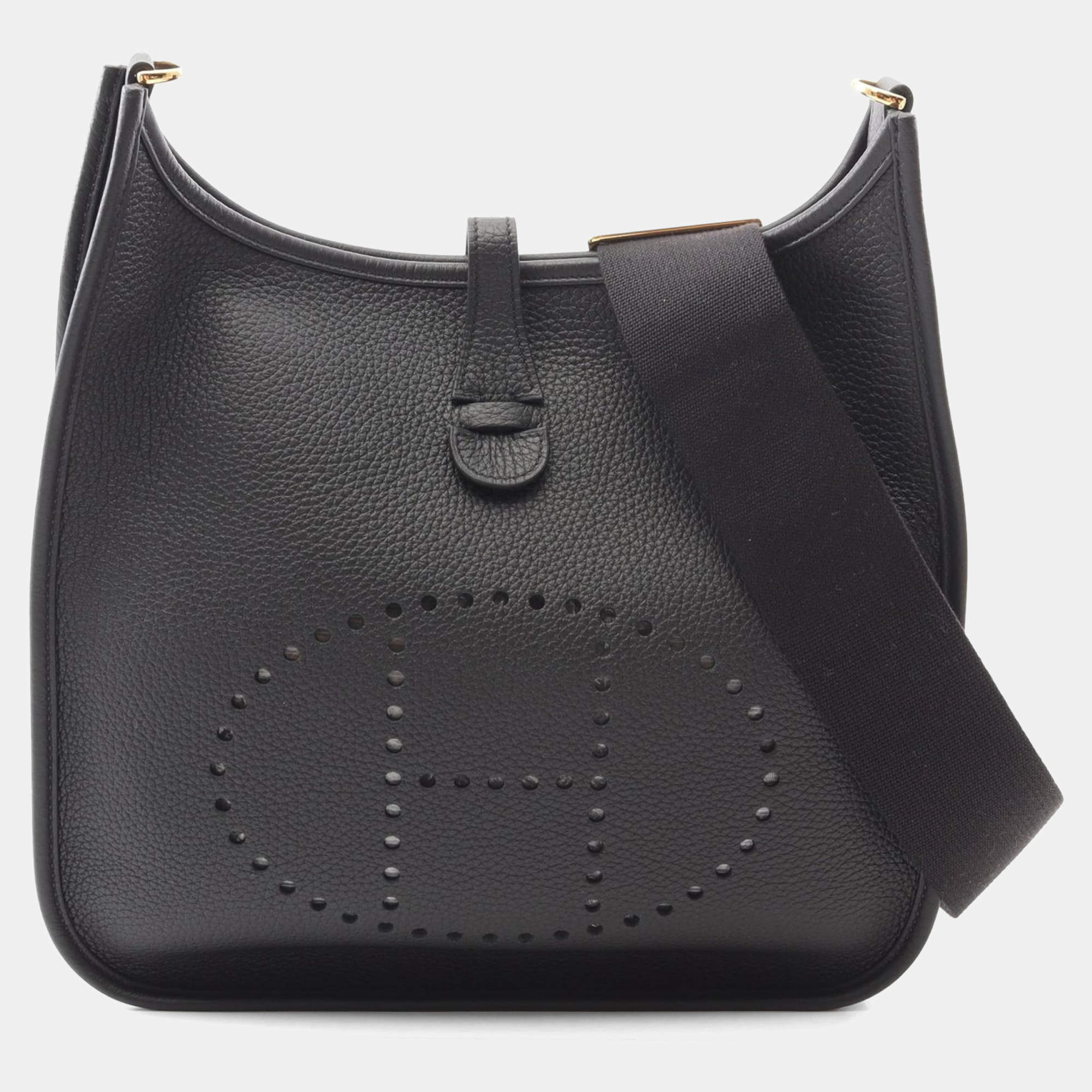 Pre Owned Hermes Evelyne 3 Troyes Black Clemence Leather Shoulder Bag PM