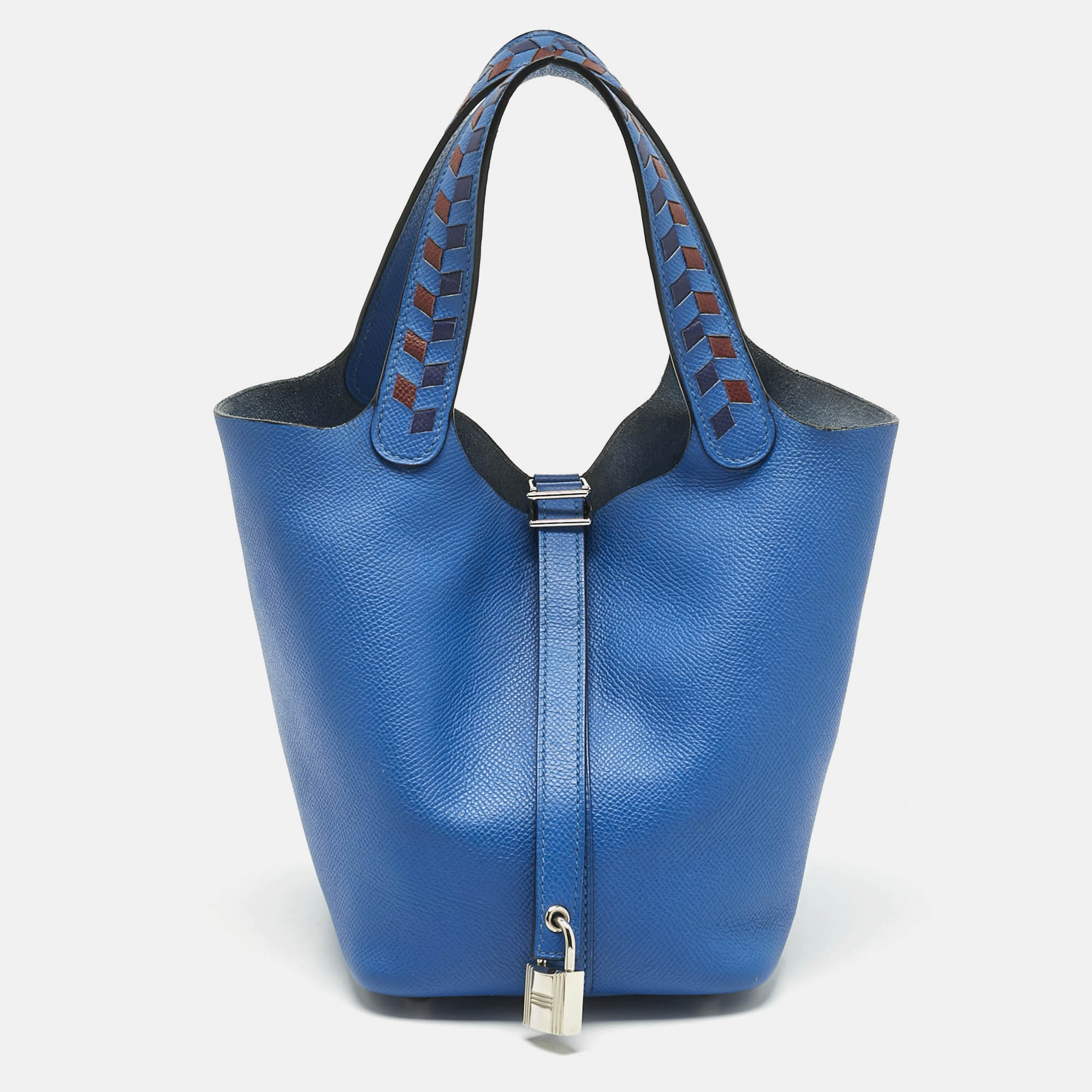 Pre Owned Hermes Bleu Zellige/Bleu Encre/Rouge Epsom Leather Picotin Lock Tressage 18 Bag