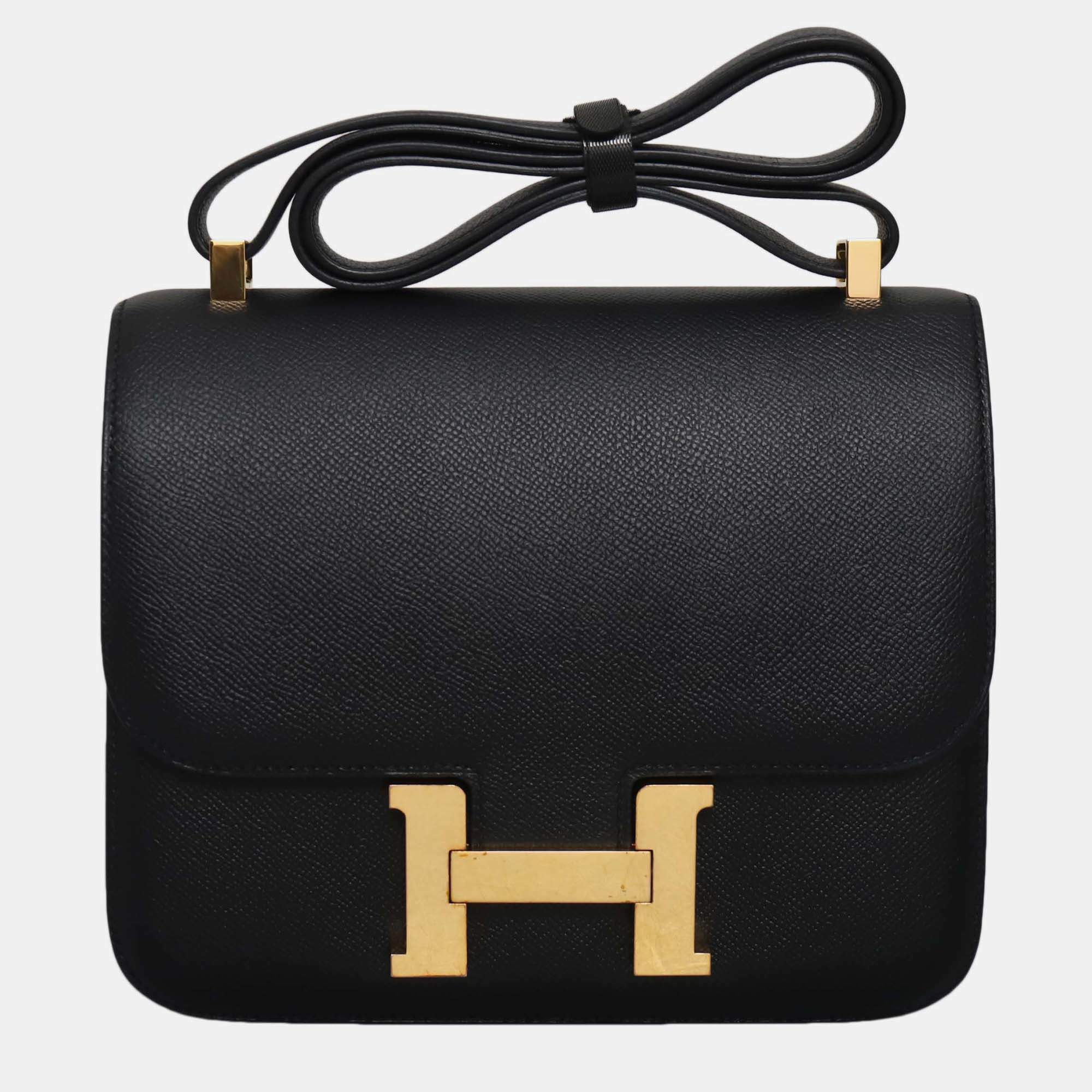 Pre Owned Hermes Constance 24 Black Leather Shoulder Bag