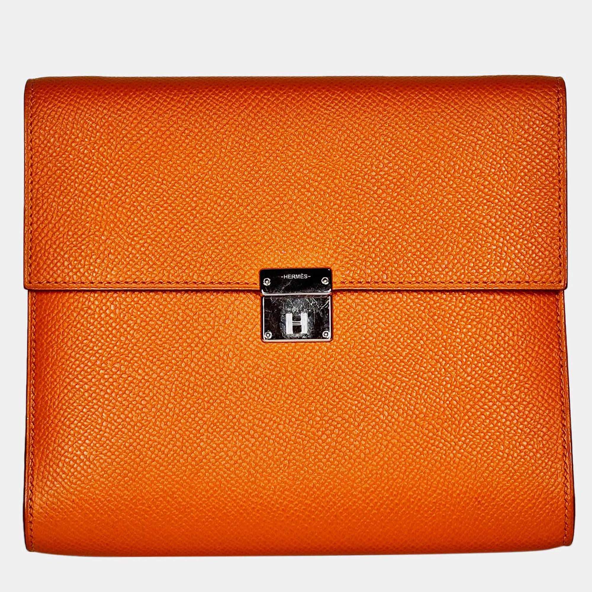 Pre Owned Hermes Portefeuille-Sac Clic 16 Orange Epsom Leather Handbag PHW