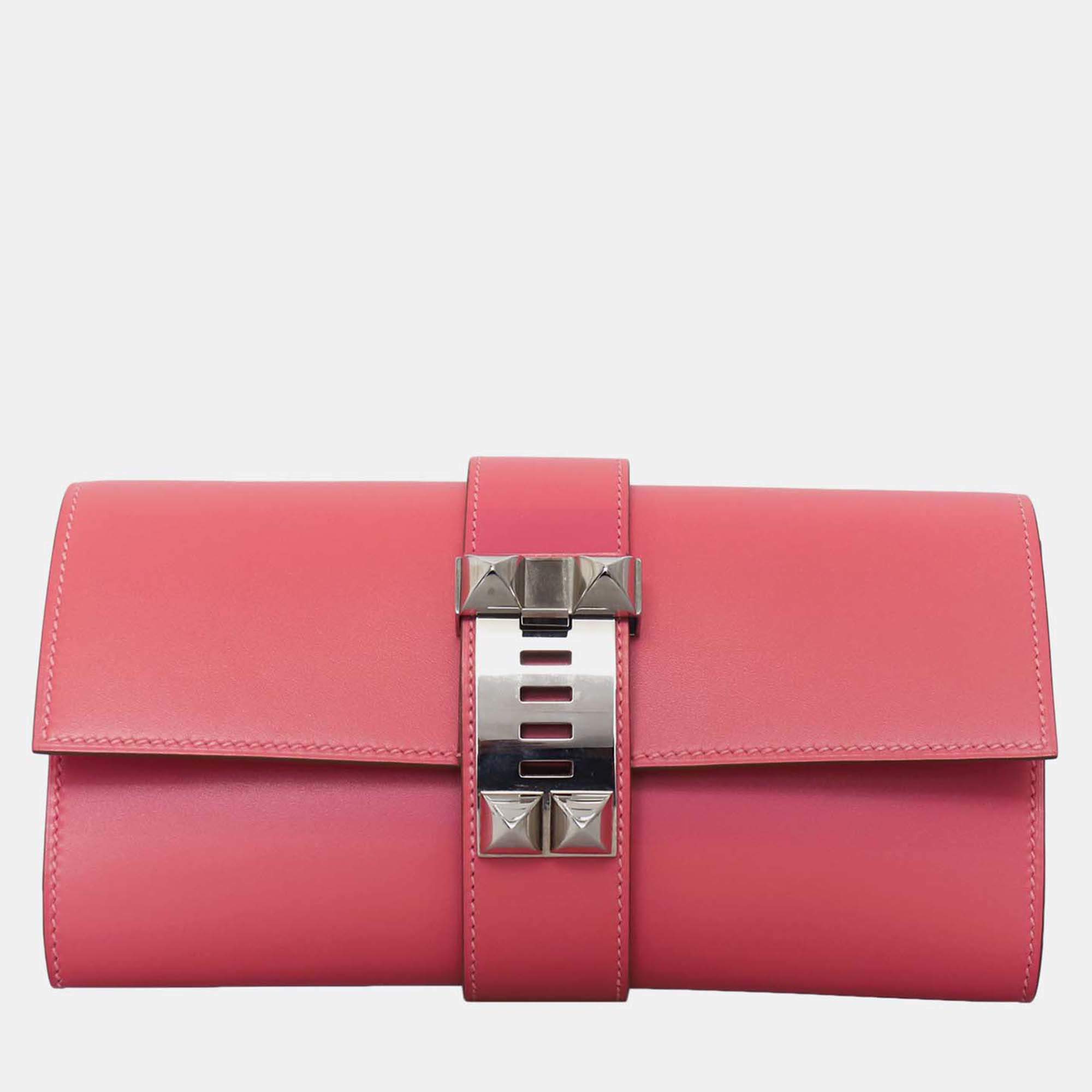 Pre Owned Hermes Medor 23 Tadelakt Leather Clutch Bag