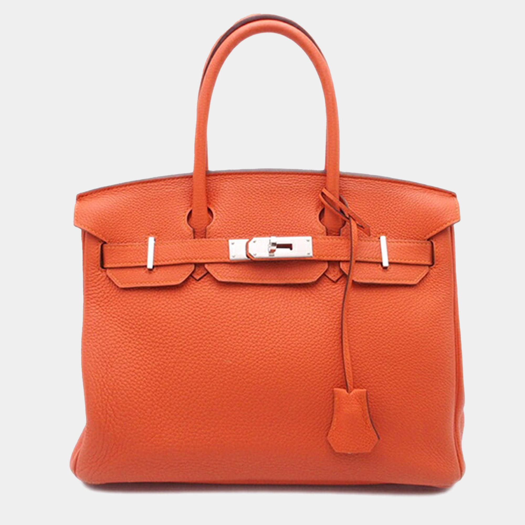 Pre Owned Hermes Birkin 30 Orange Clemence Leather Shoulder Bag