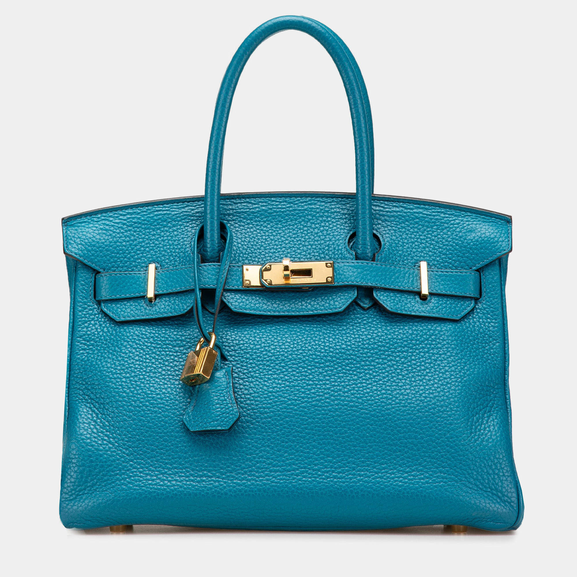 Pre Owned Hermes Birkin 30 Blue Clemence Leather Shoulder Bag
